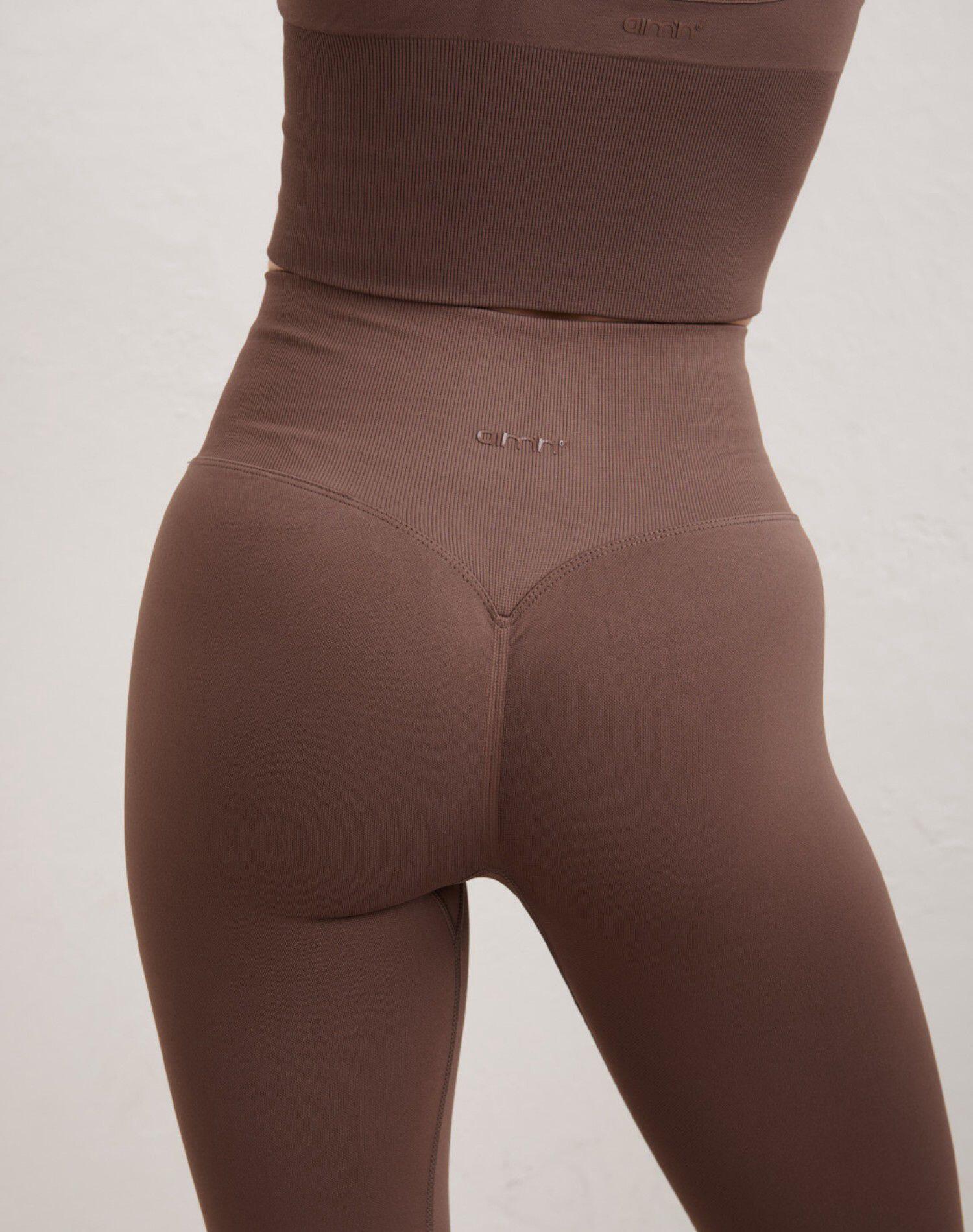 Mallas Mujer Sin Costuras Cintura Alta Capri Invisible Scrunch Shape Marrón 5/6