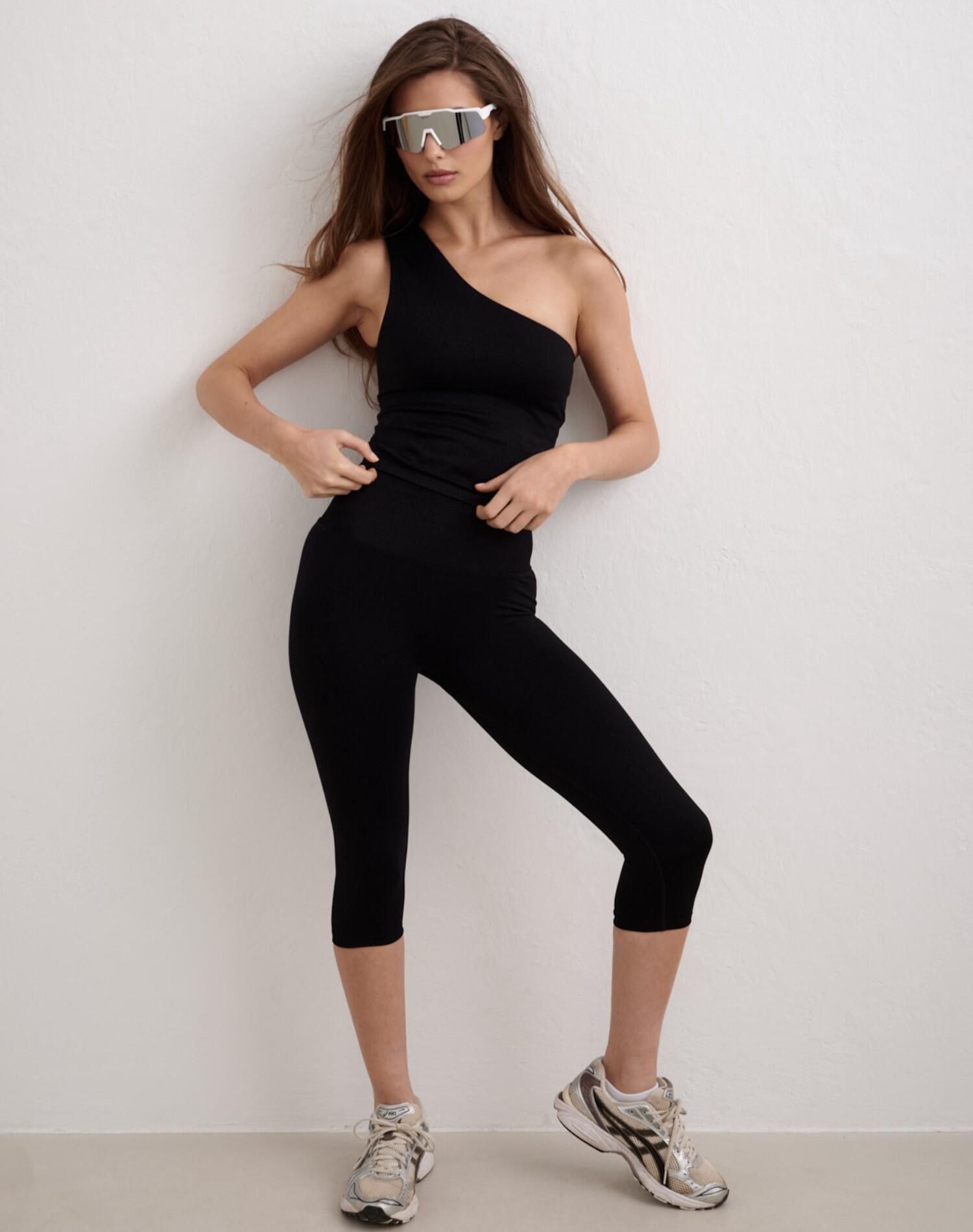Mallas Mujer Sin Costuras Cintura Alta Largo Capri Invisible Scrunch Shape Negro 7/7