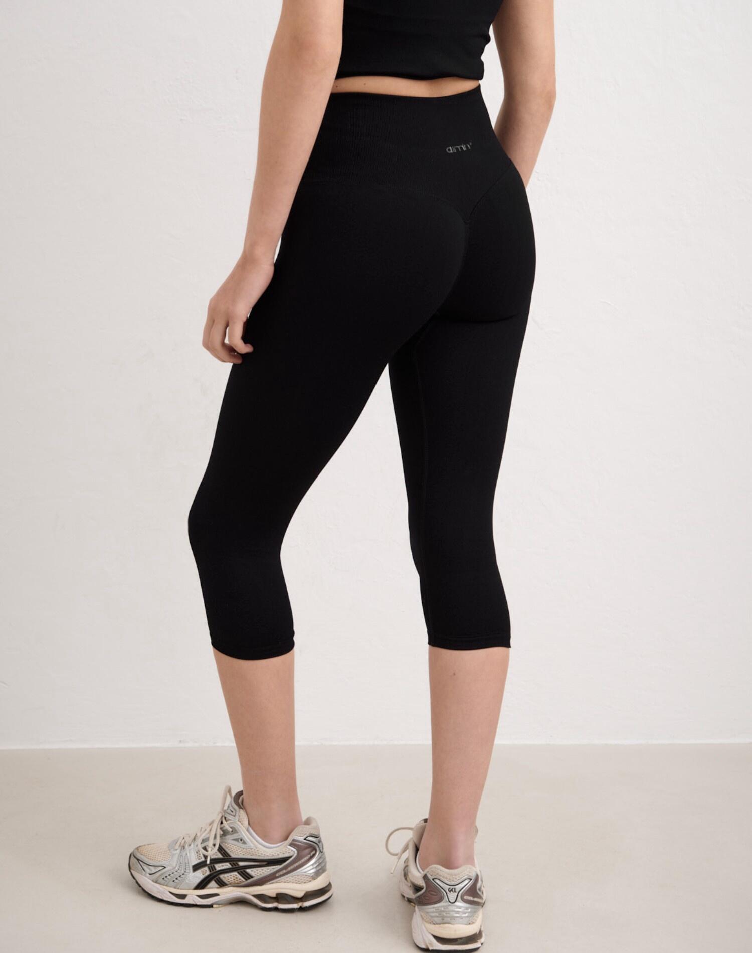 Mallas Mujer Sin Costuras Cintura Alta Largo Capri Invisible Scrunch Shape Negro 4/7
