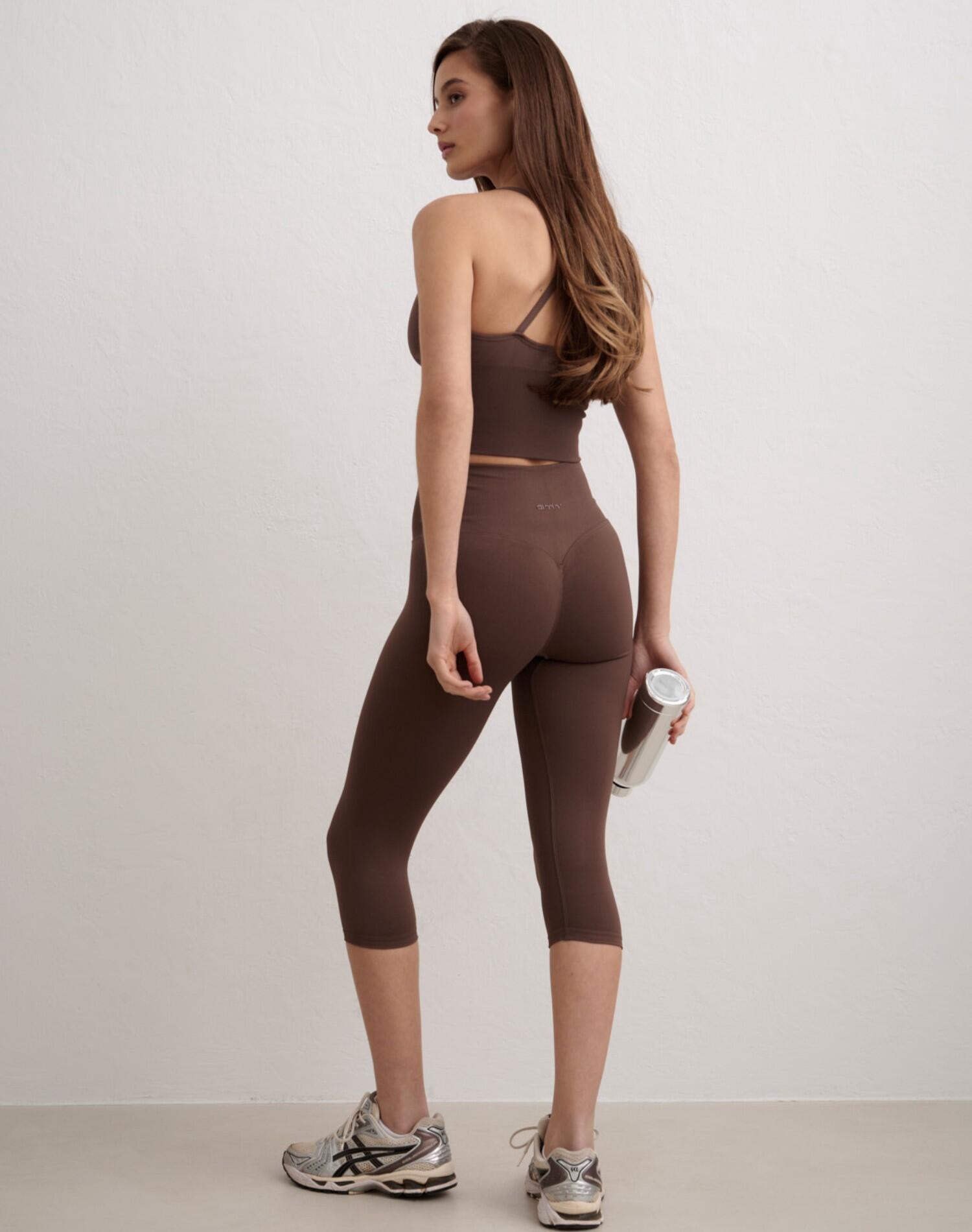 Mallas Mujer Sin Costuras Cintura Alta Capri Invisible Scrunch Shape Marrón 4/6
