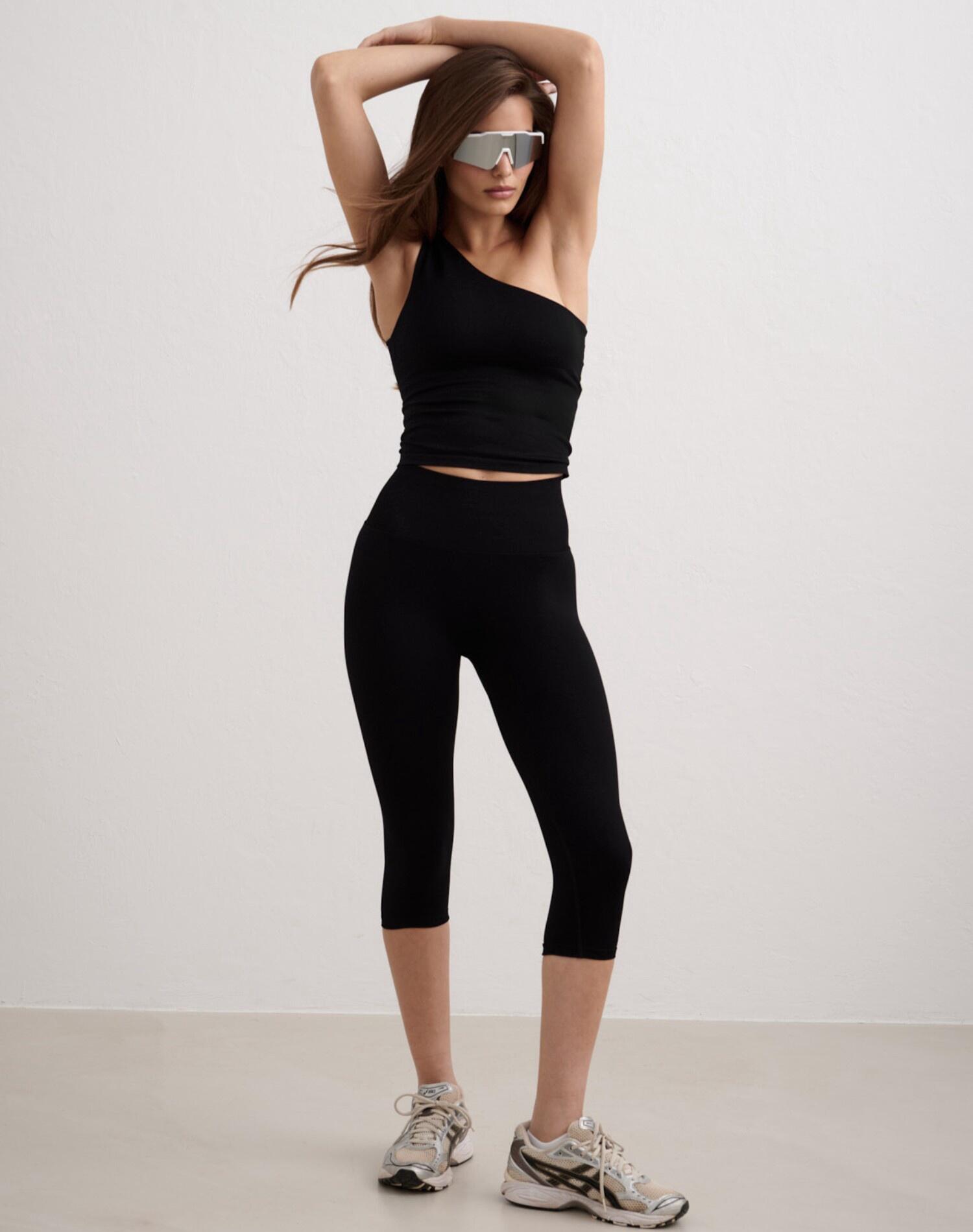 Mallas Mujer Sin Costuras Cintura Alta Largo Capri Invisible Scrunch Shape Negro 6/7