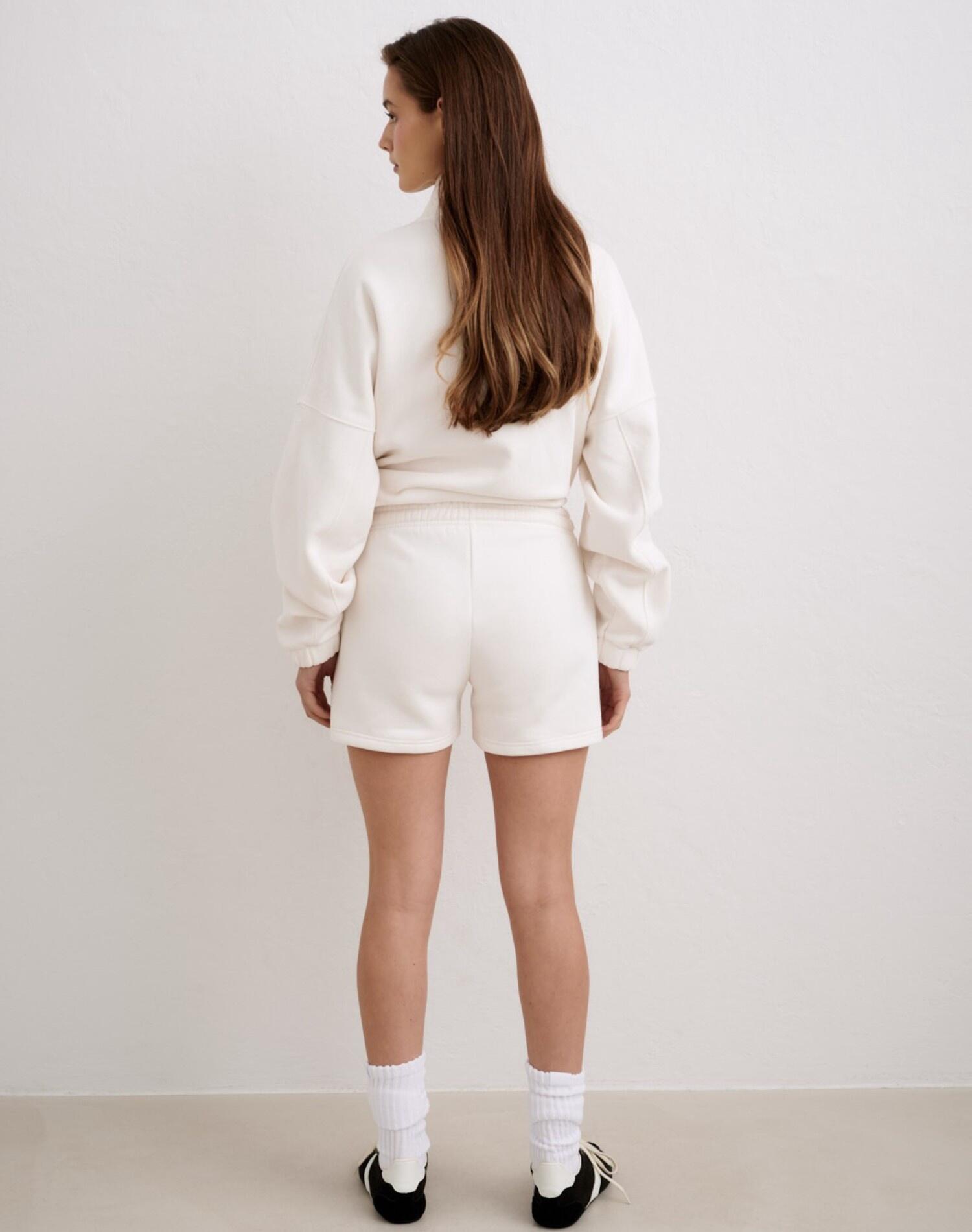 Femme Short de Survêtement Coupe Ample Mélange de Coton Script Blanc Cassé 3/6