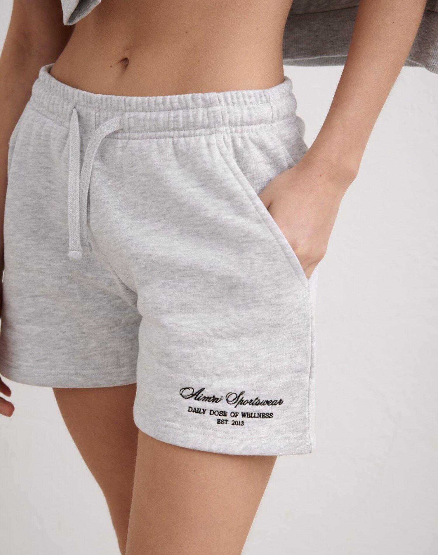 Femme Short de Survêtement Coupe Ample Mélange de Coton Script Gris Clair Chiné 3/6