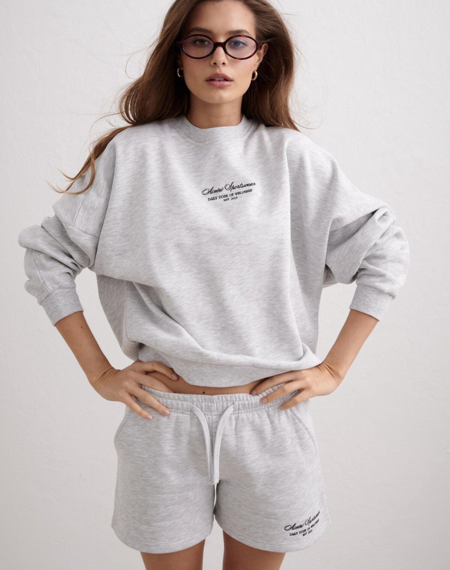 Femme Short de Survêtement Coupe Ample Mélange de Coton Script Gris Clair Chiné 5/6