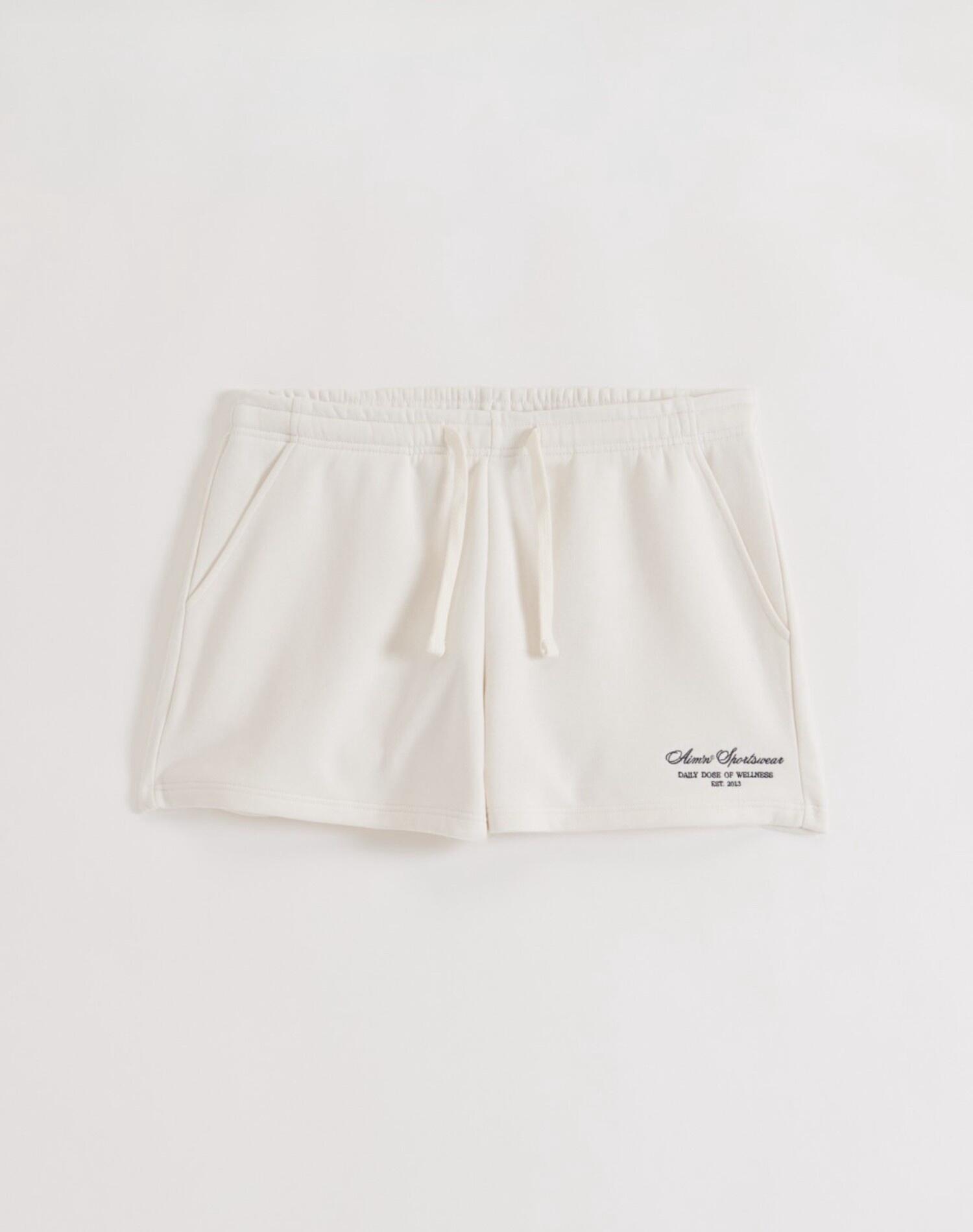 Femme Short de Survêtement Coupe Ample Mélange de Coton Script Blanc Cassé 6/6
