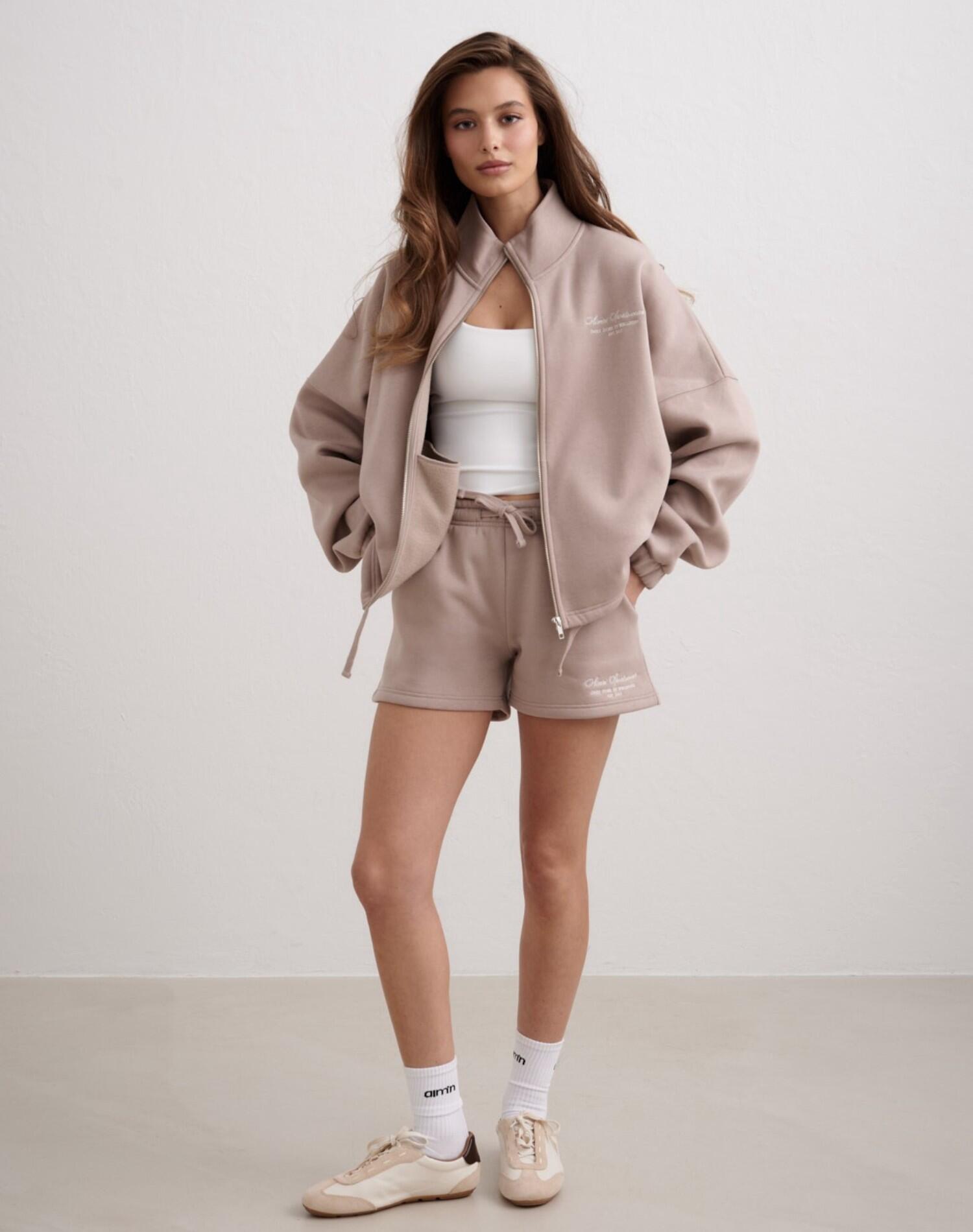 Shorts Donna in Felpa Vestibilità Rilassata Misto Cotone Script Argilla Scura 3/6