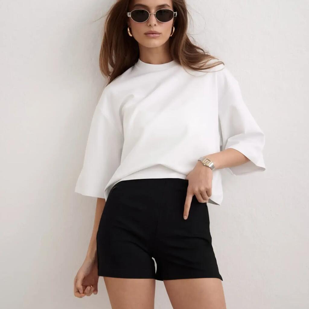 Women's Mini Shorts Modal-Blend High-Waisted Zipped Pockets Luxe Black