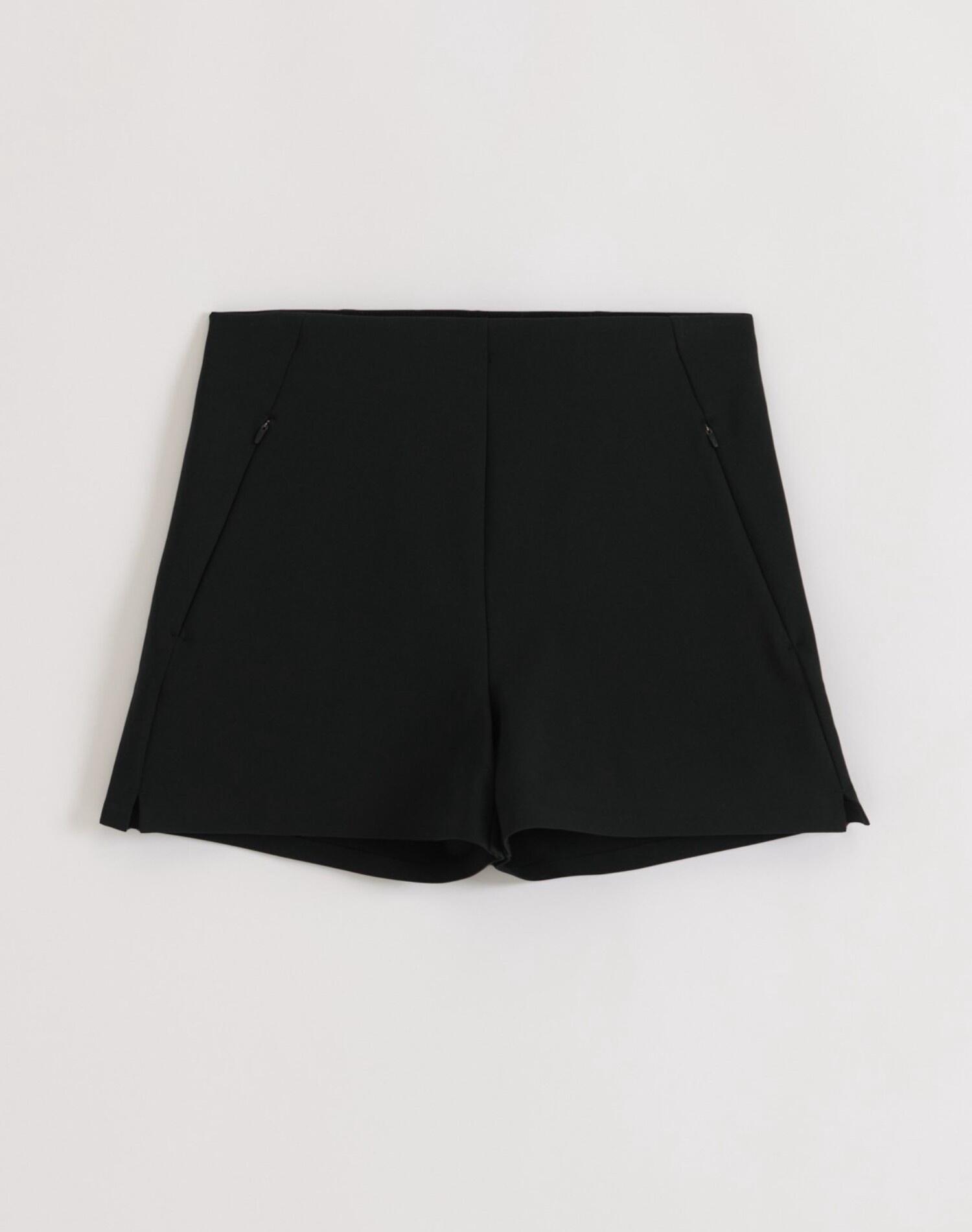 Shorts Mujer Mini Mezcla de Modal Tiro Alto Bolsillos con Cremallera Luxe Negro 6/6