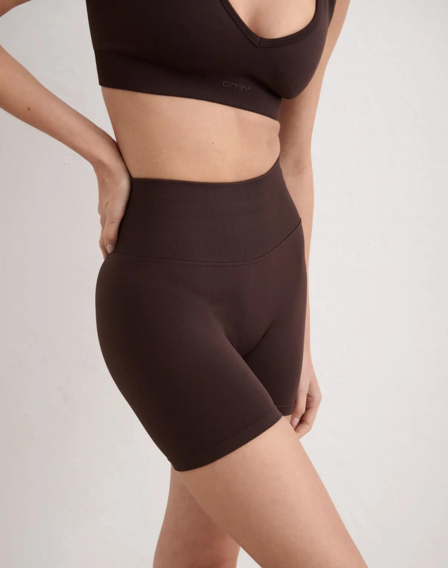 Mujer Pantalones Cortos Mini Sin Costura Chocolate 4/7