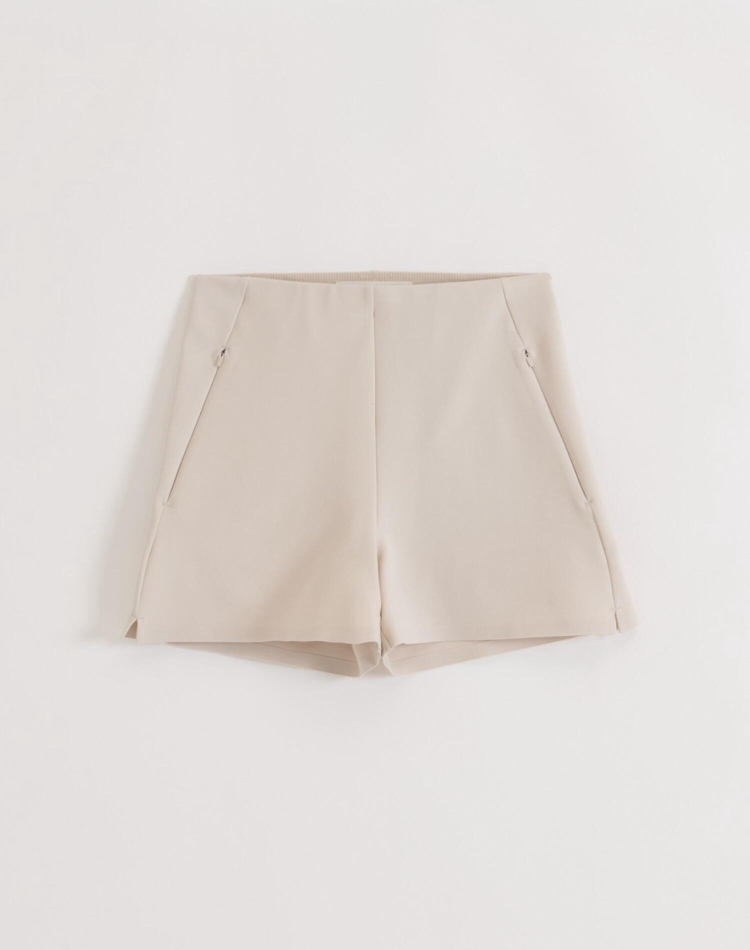 Shorts Mujer Mini Mezcla de Modal Tiro Alto Bolsillos con Cremallera Luxe Arena 7/7