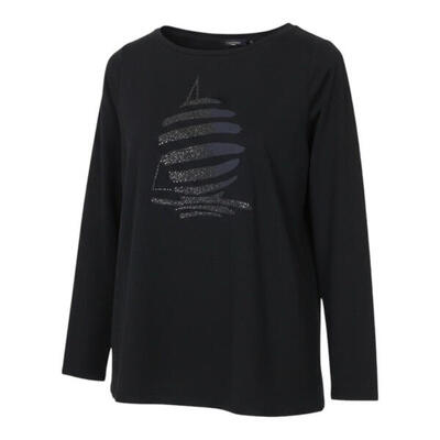 Marina yachting dames t-shirt zwart, katoenen ronde hals, strass, pull-on