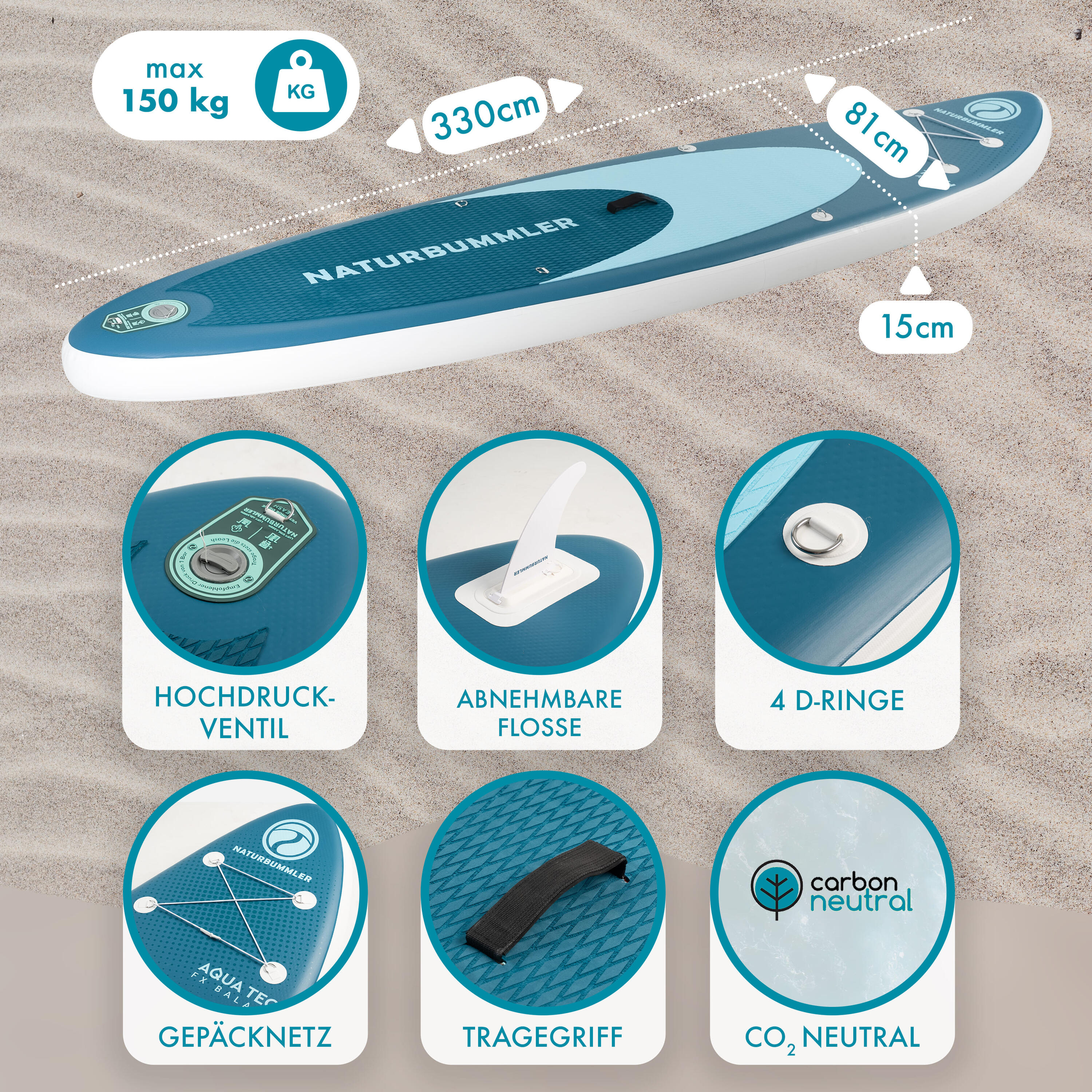 SUP Stand Up Paddle Board Set aufblasbar inkl. Paddel & Pumpe 330cm 2/5