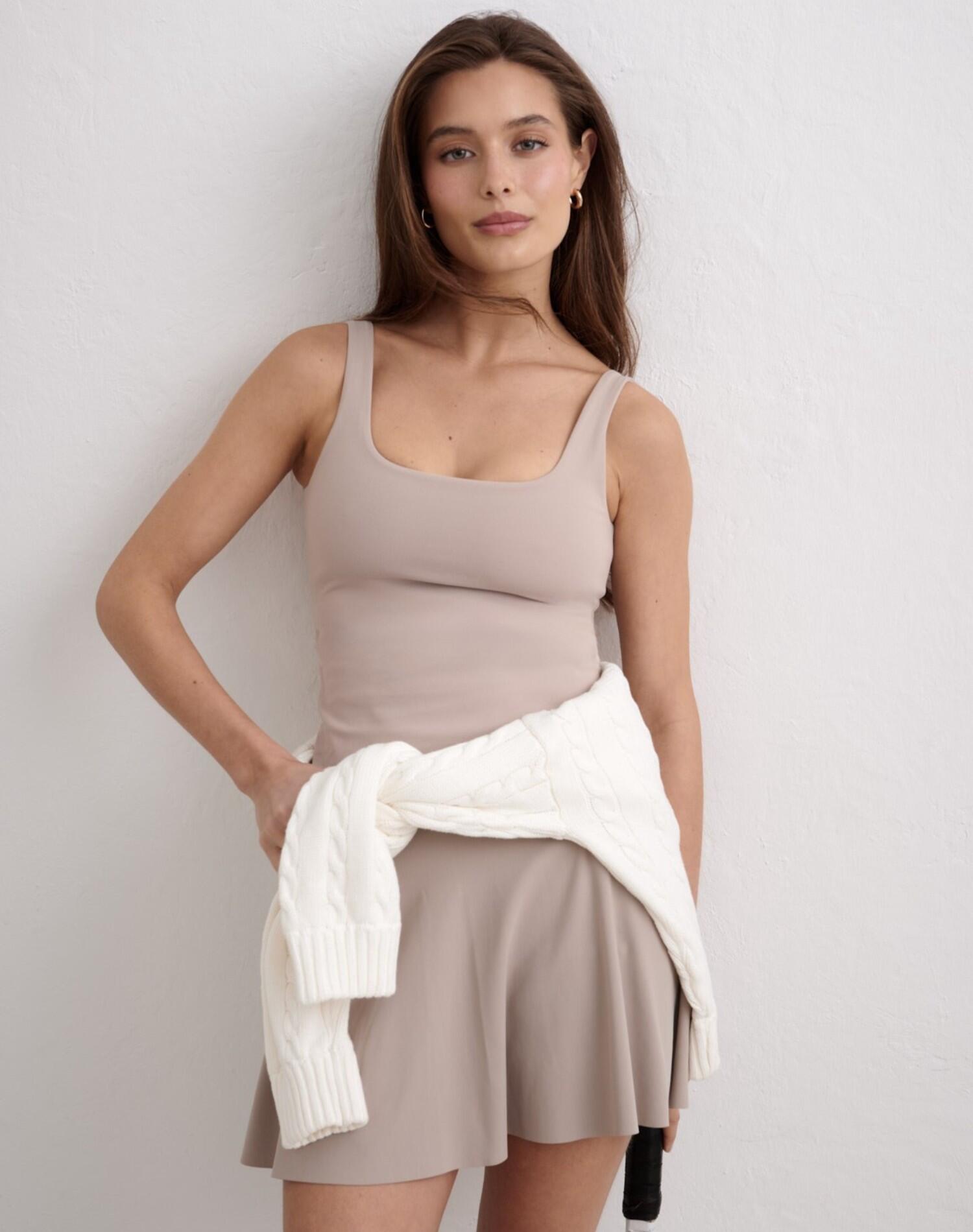 Dames Singlet Vochtafvoerend Uitneembare Pads Donkerbeige 3/6