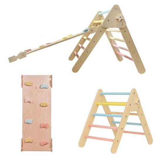 Structure d’escalade Lama – Triangle d’escalade en bois avec toboggan
