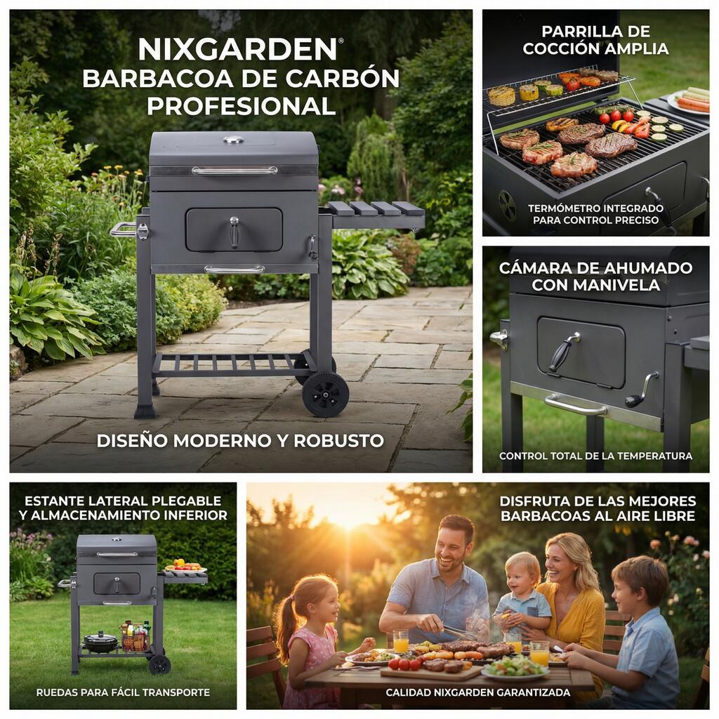 Barbecue à charbon avec roues pour jardin et terrasse 5/7
