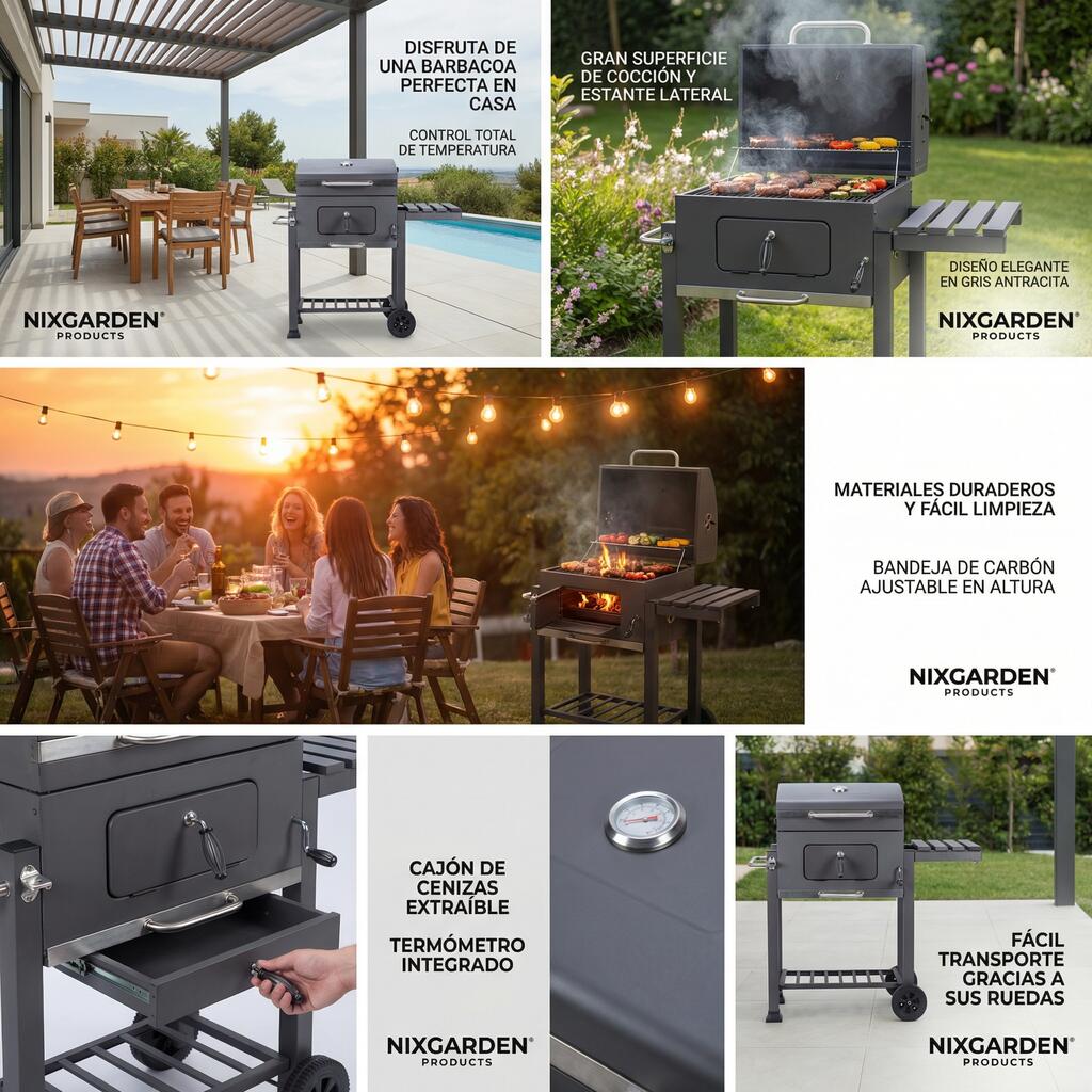 Barbecue à charbon avec roues pour jardin et terrasse 4/7