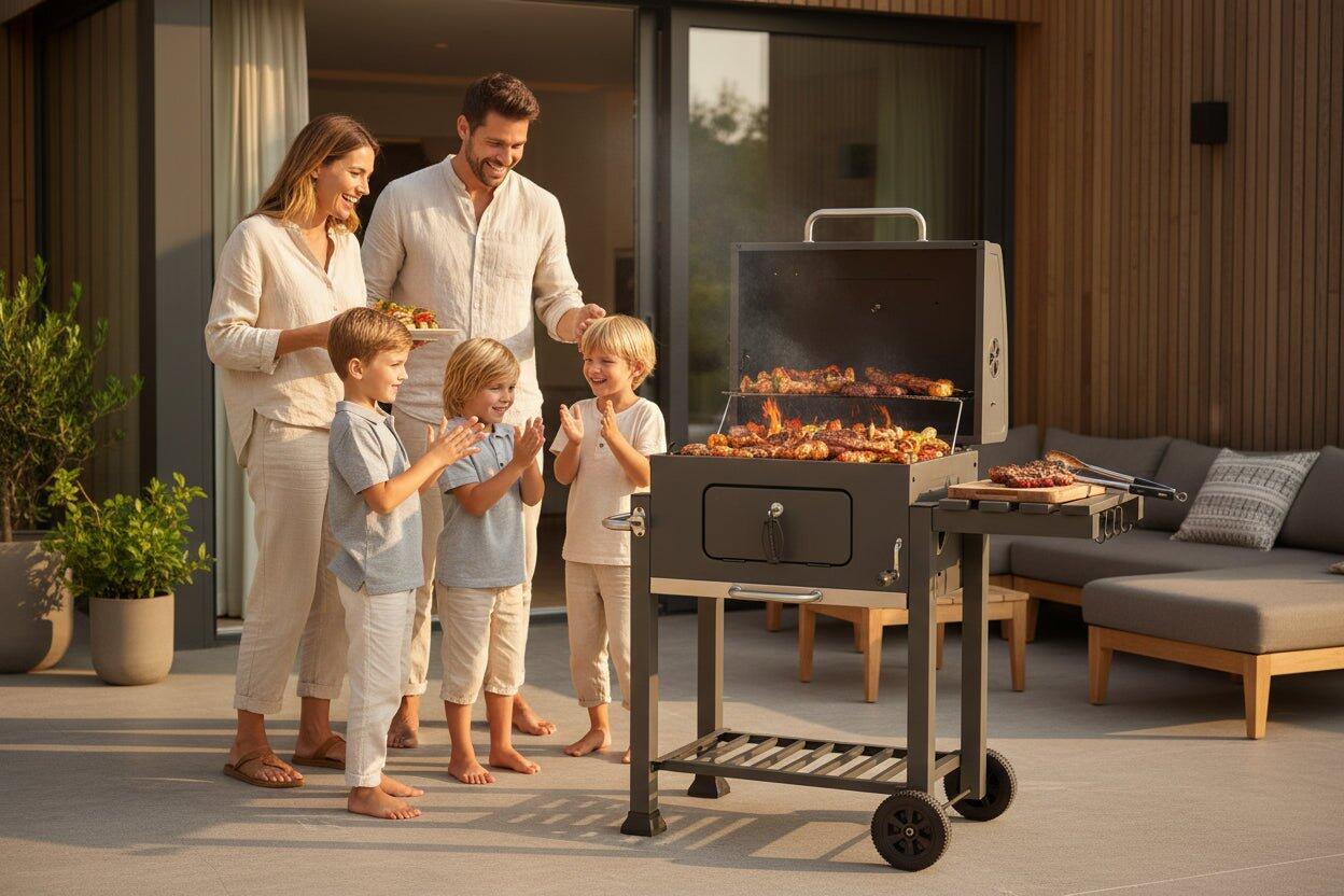 Barbecue à charbon avec roues pour jardin et terrasse 6/7