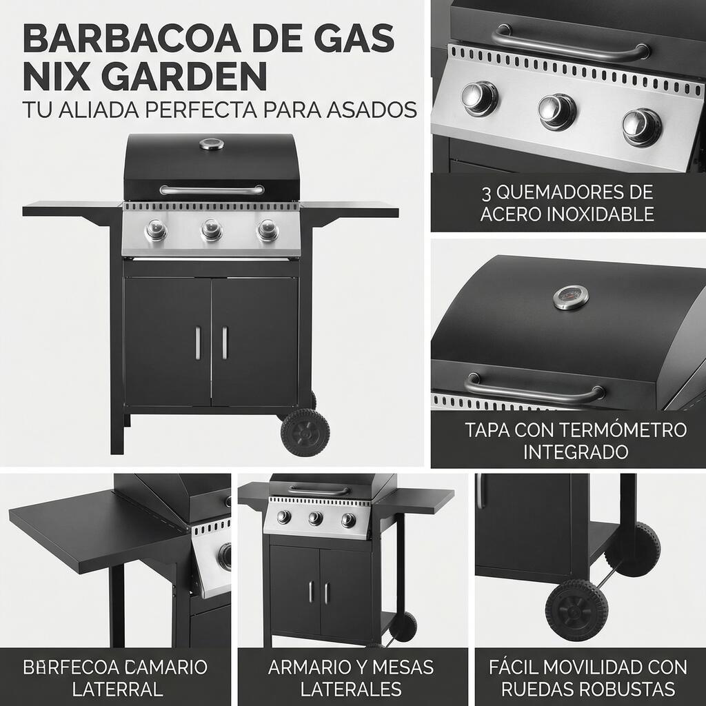 Barbecue à gaz 3 feux pour jardin et terrasse 5/7