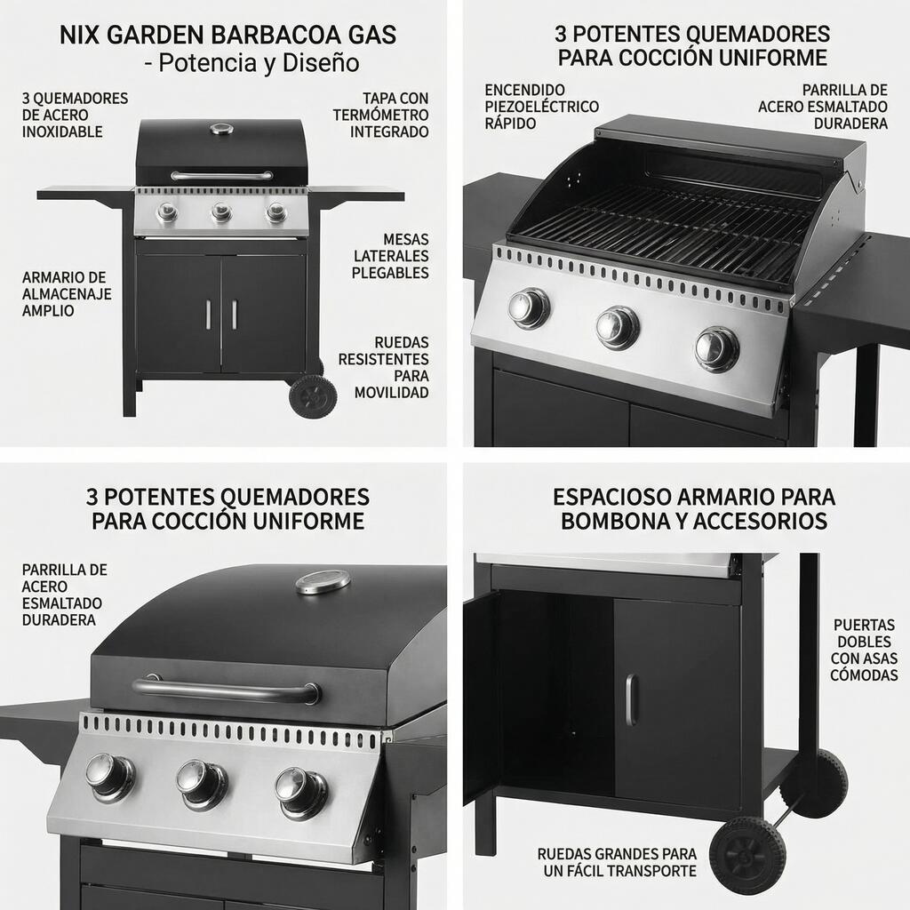 Barbecue à gaz 3 feux pour jardin et terrasse 6/7