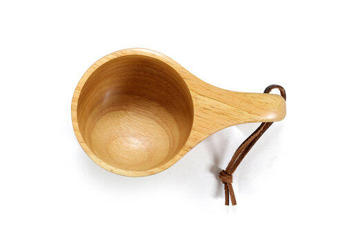 Taza de Madera Bushcraft Origin Outdoors 200 ml Kuksa Marrón Asa Abierta 3/4