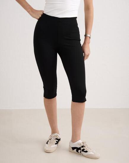Femme Pantalon Capri Mélange de Modal Taille Haute Coupe Ajustée Noir
