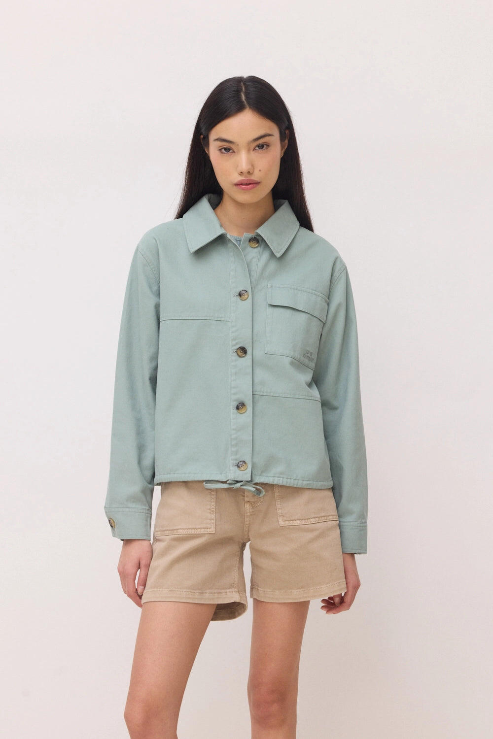 Chaqueta Mujer Shirr Sage de 100% Algodón 1/4