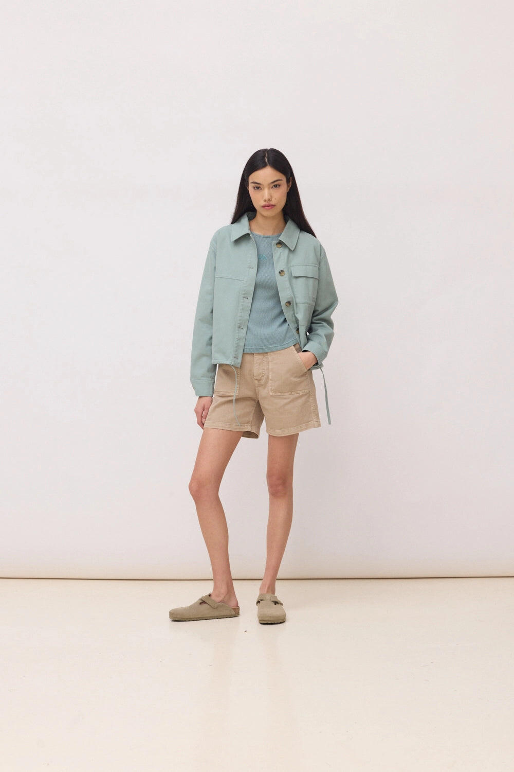 Chaqueta Mujer Shirr Sage de 100% Algodón 3/4
