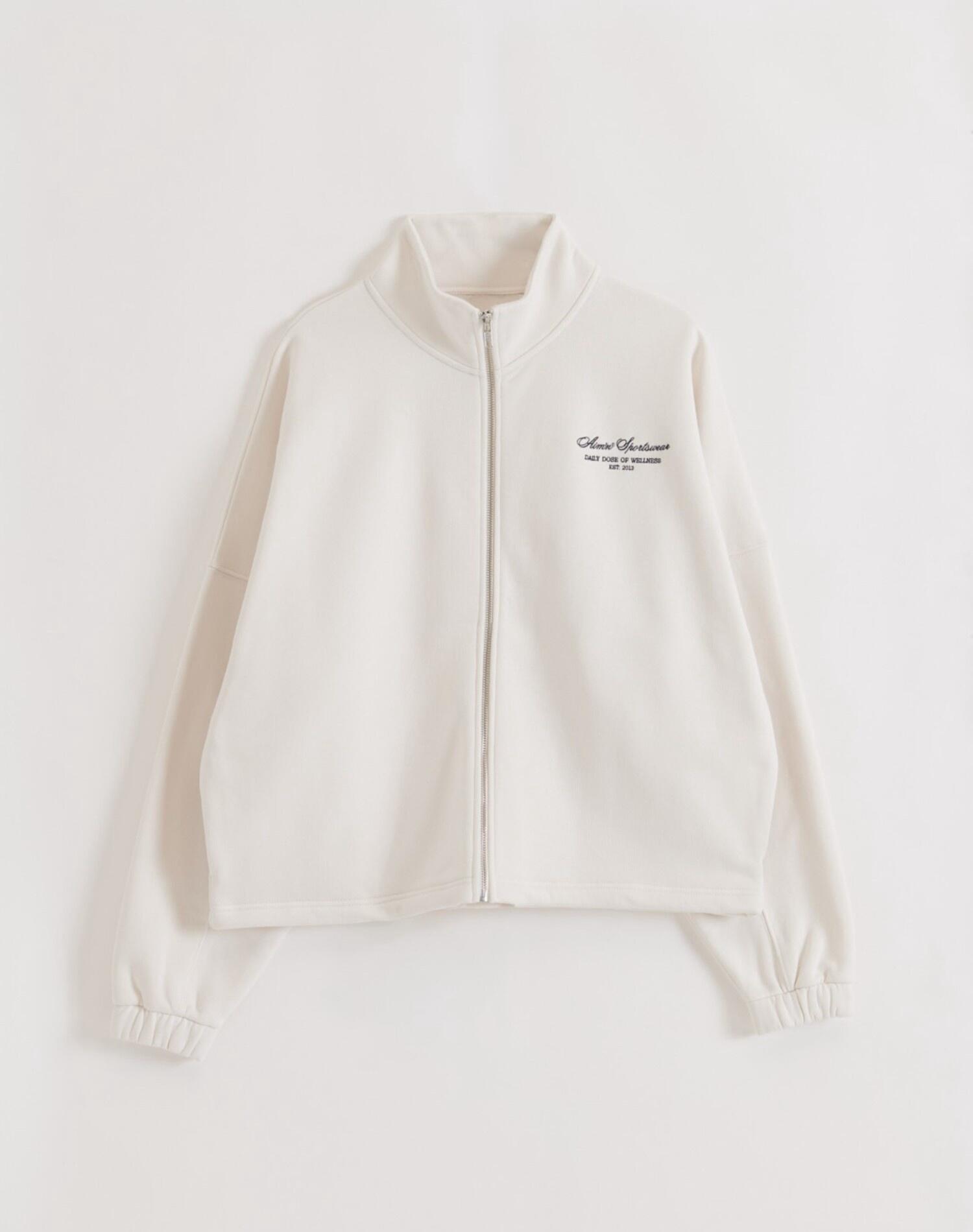Femme Sweat-shirt Zippé Col Montant Ourlet à Cordon Blanc Cassé 6/6