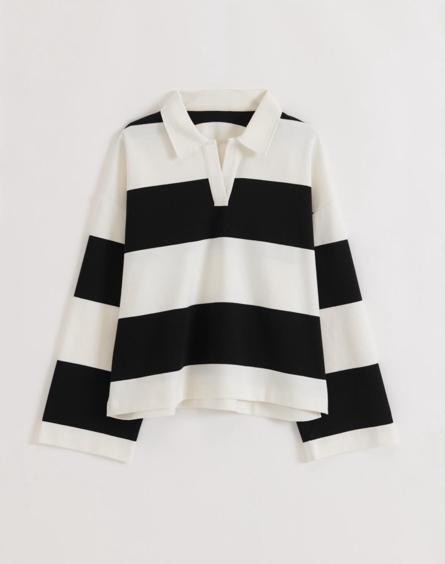 Camiseta Mujer Rugby Manga Larga A Rayas Holgada Negro a Rayas 6/6