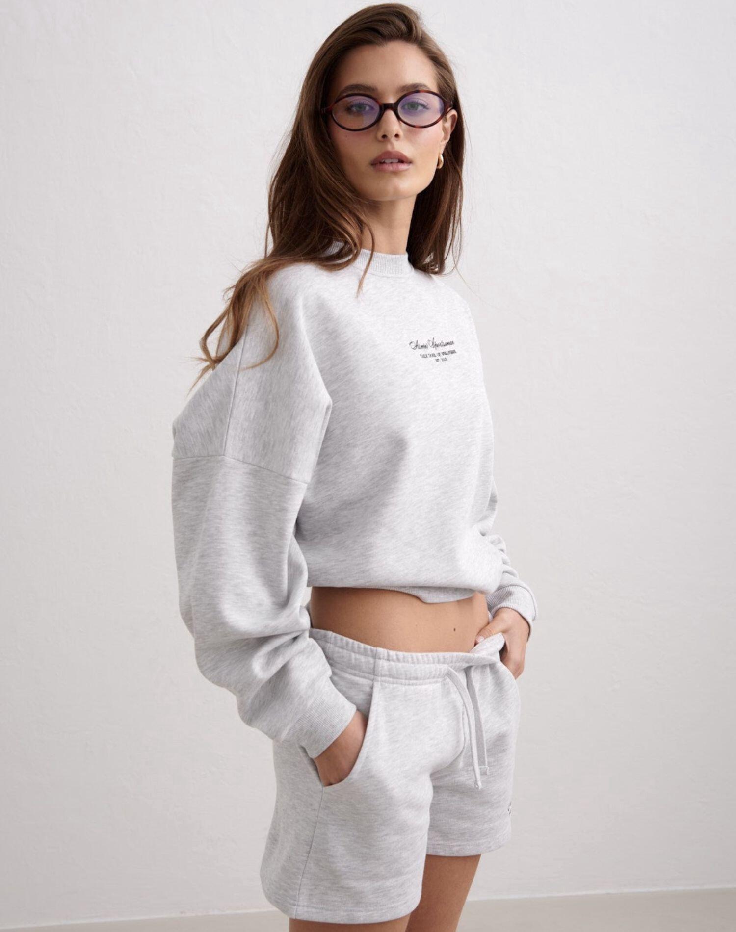 Sudadera Mujer Felpa Suave Holgado Cuello Redondo Script Gris Jaspeado Claro 3/6