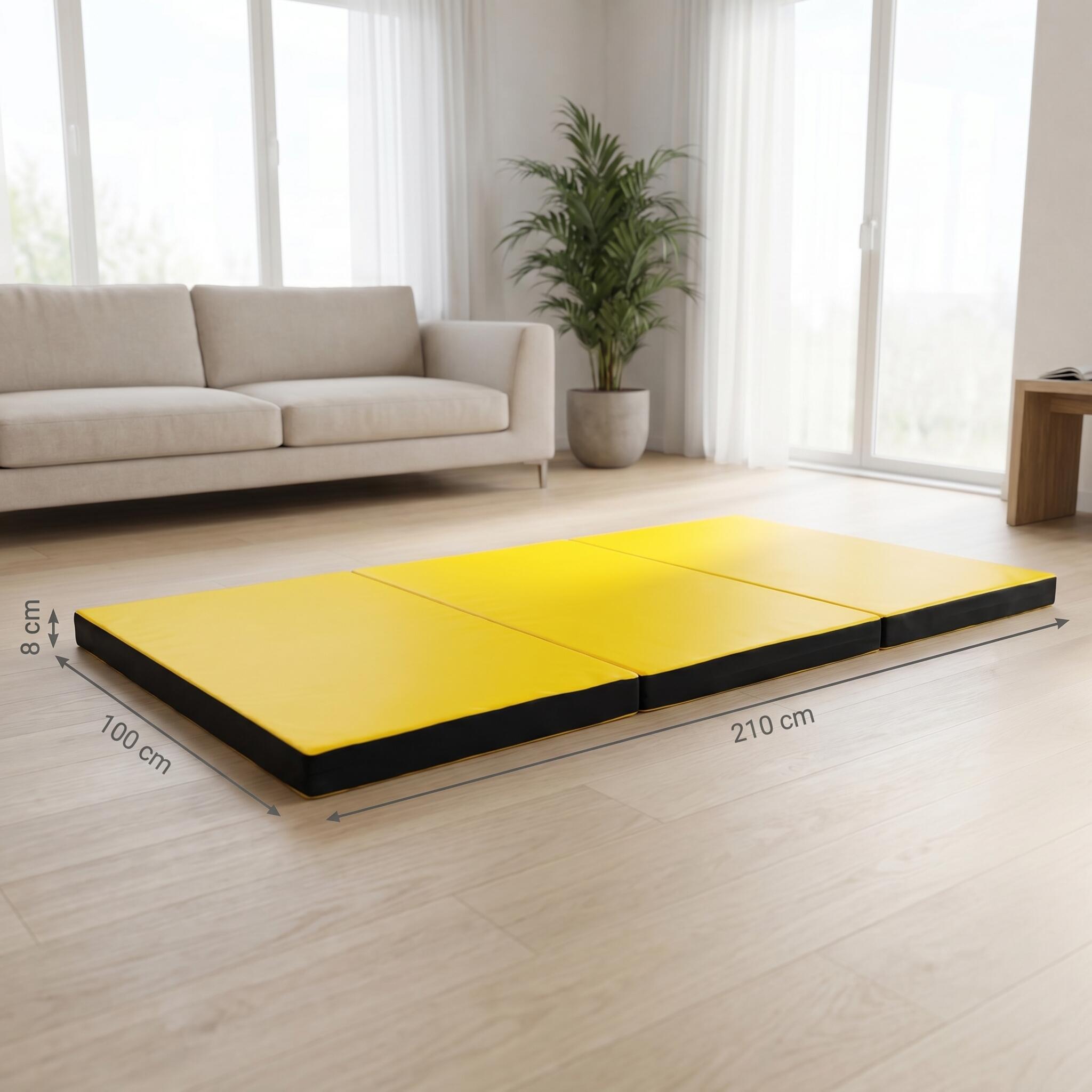 Tapete de ginástica 210 x 100 x 8 cm, amarelo/preto, dobrável, Jeflex. 6/7