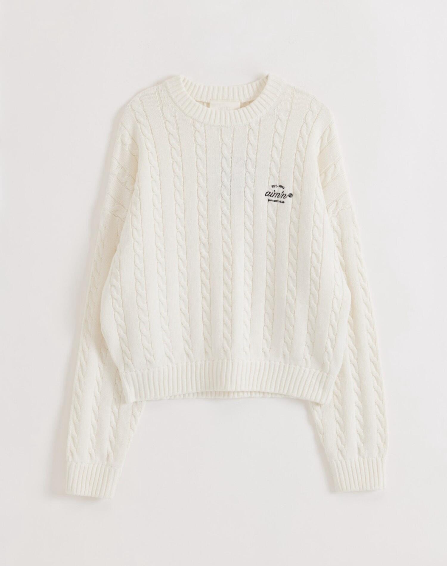 Femme Pull Maille Torsadée Coupe Décontractée Col Rond Club Blanc Cassé 7/7