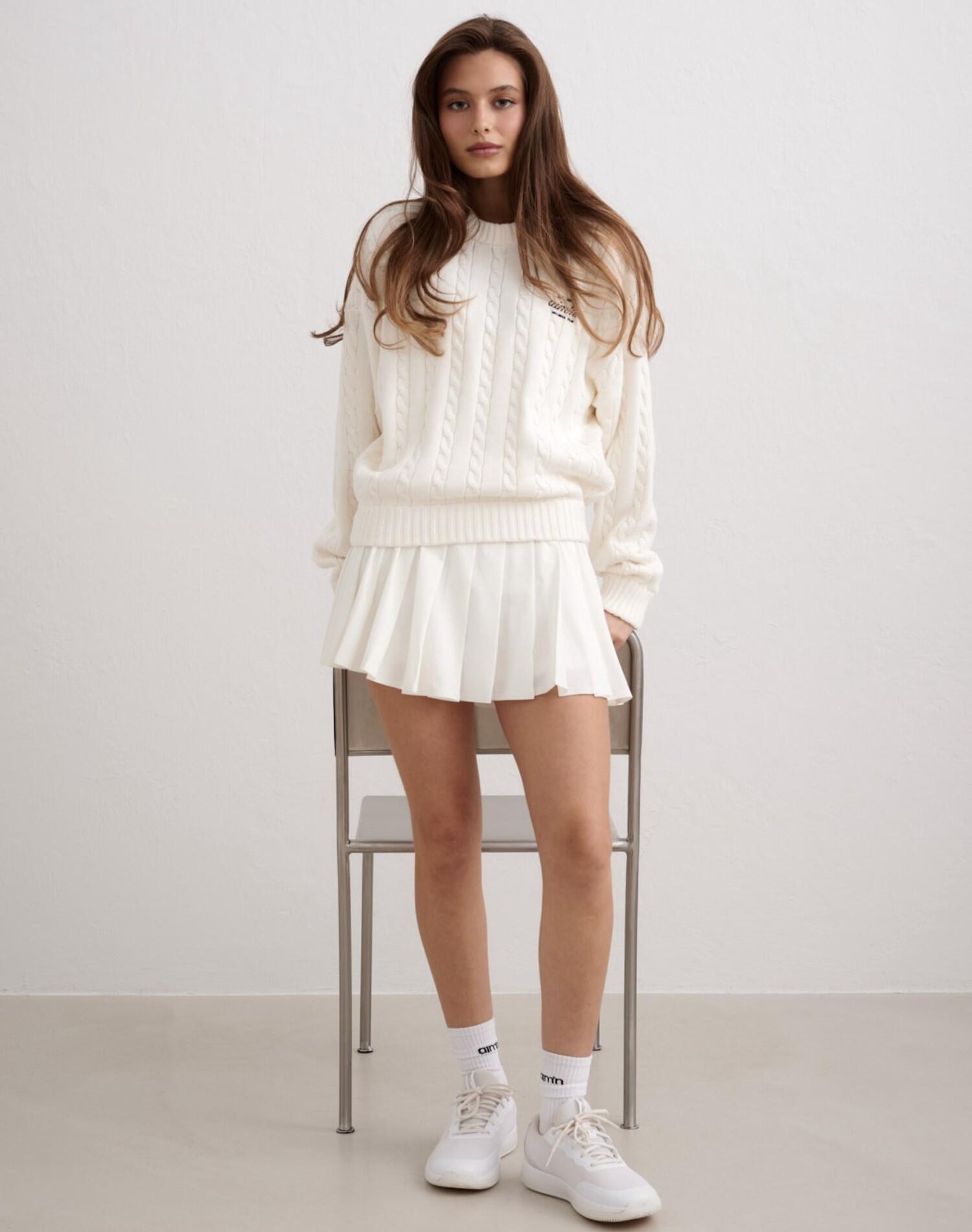 Femme Pull Maille Torsadée Coupe Décontractée Col Rond Club Blanc Cassé 4/7