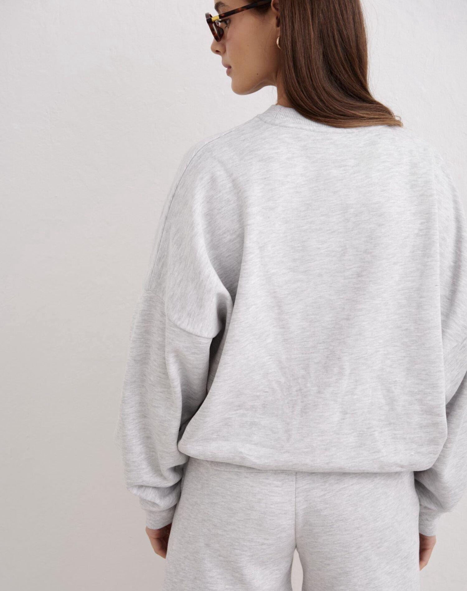 Sudadera Mujer Felpa Suave Holgado Cuello Redondo Script Gris Jaspeado Claro 5/6