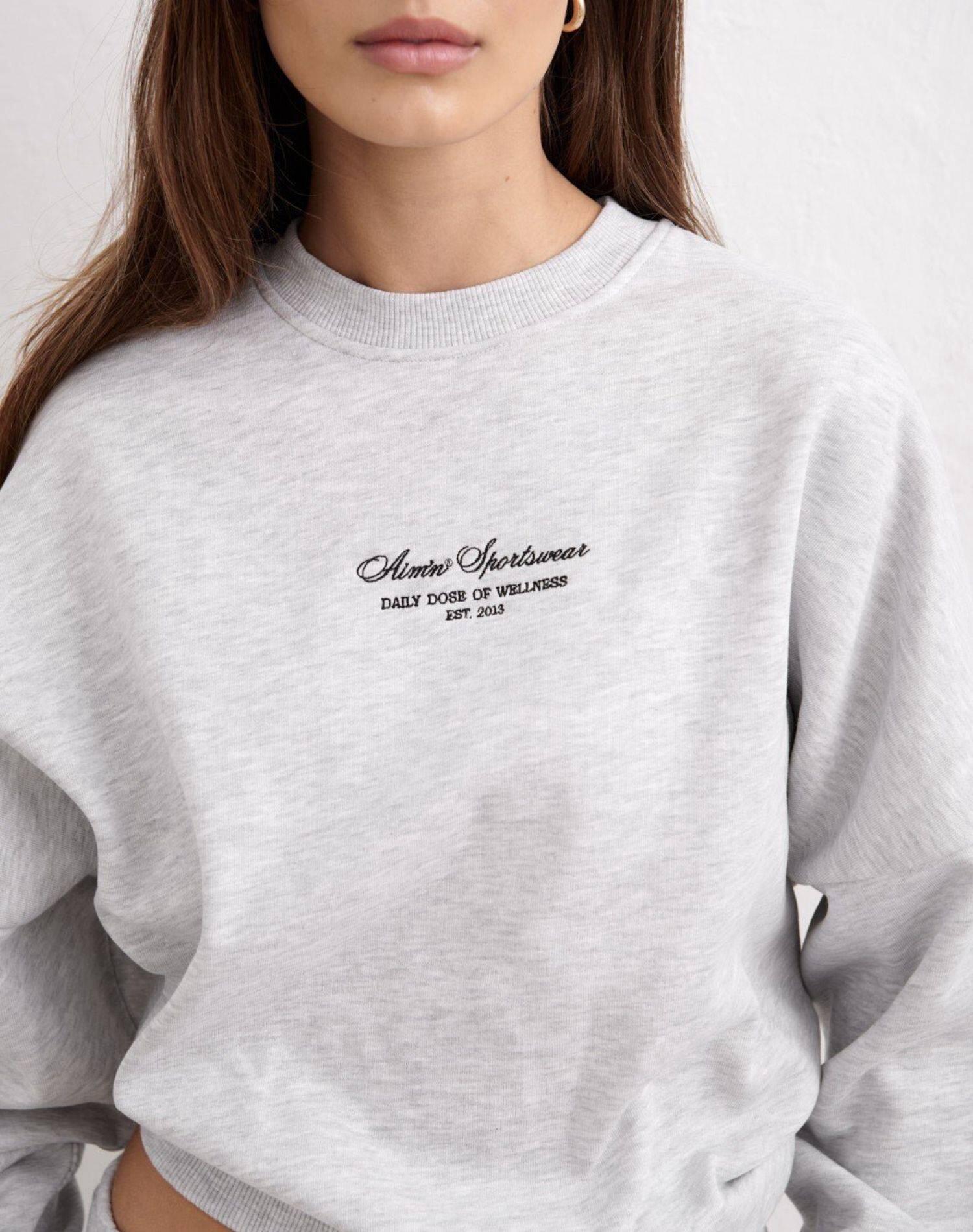 Sudadera Mujer Felpa Suave Holgado Cuello Redondo Script Gris Jaspeado Claro 4/6
