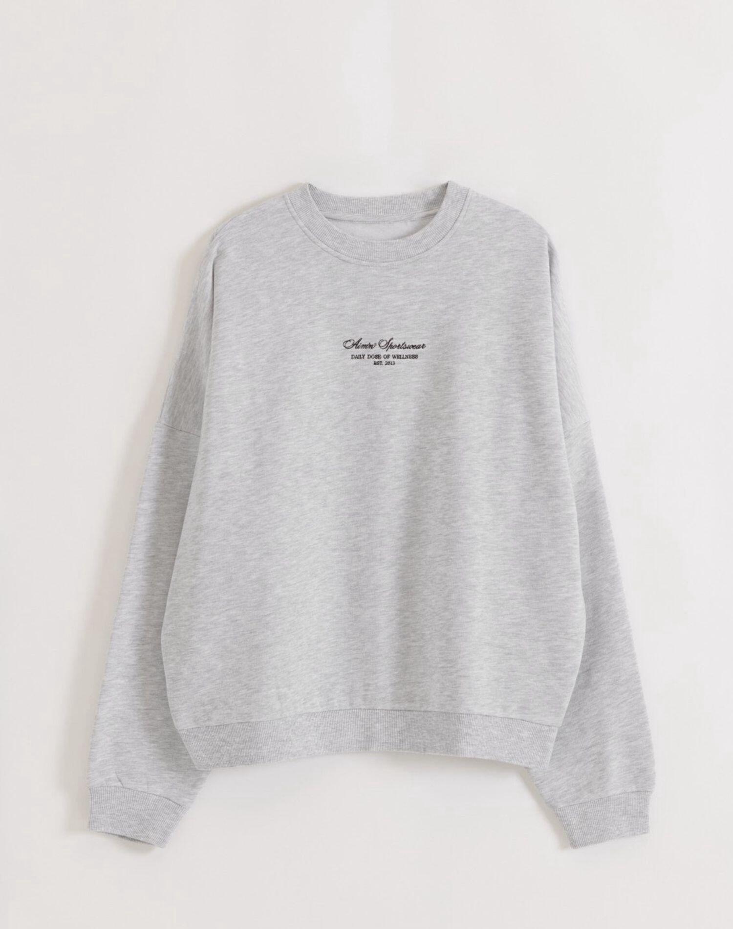 Sudadera Mujer Felpa Suave Holgado Cuello Redondo Script Gris Jaspeado Claro 6/6