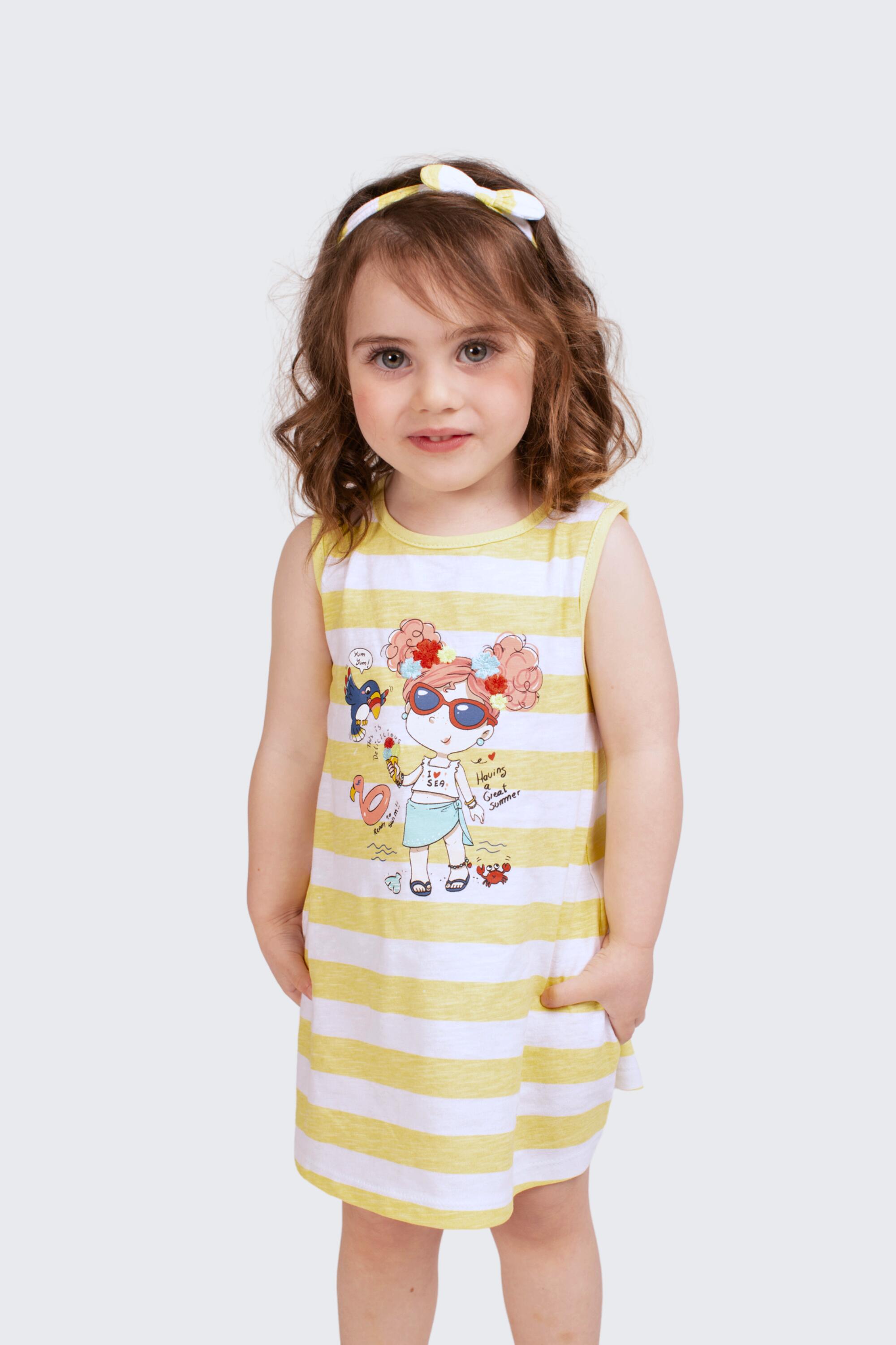 Vestido de bebê listrado amarelo 3/4
