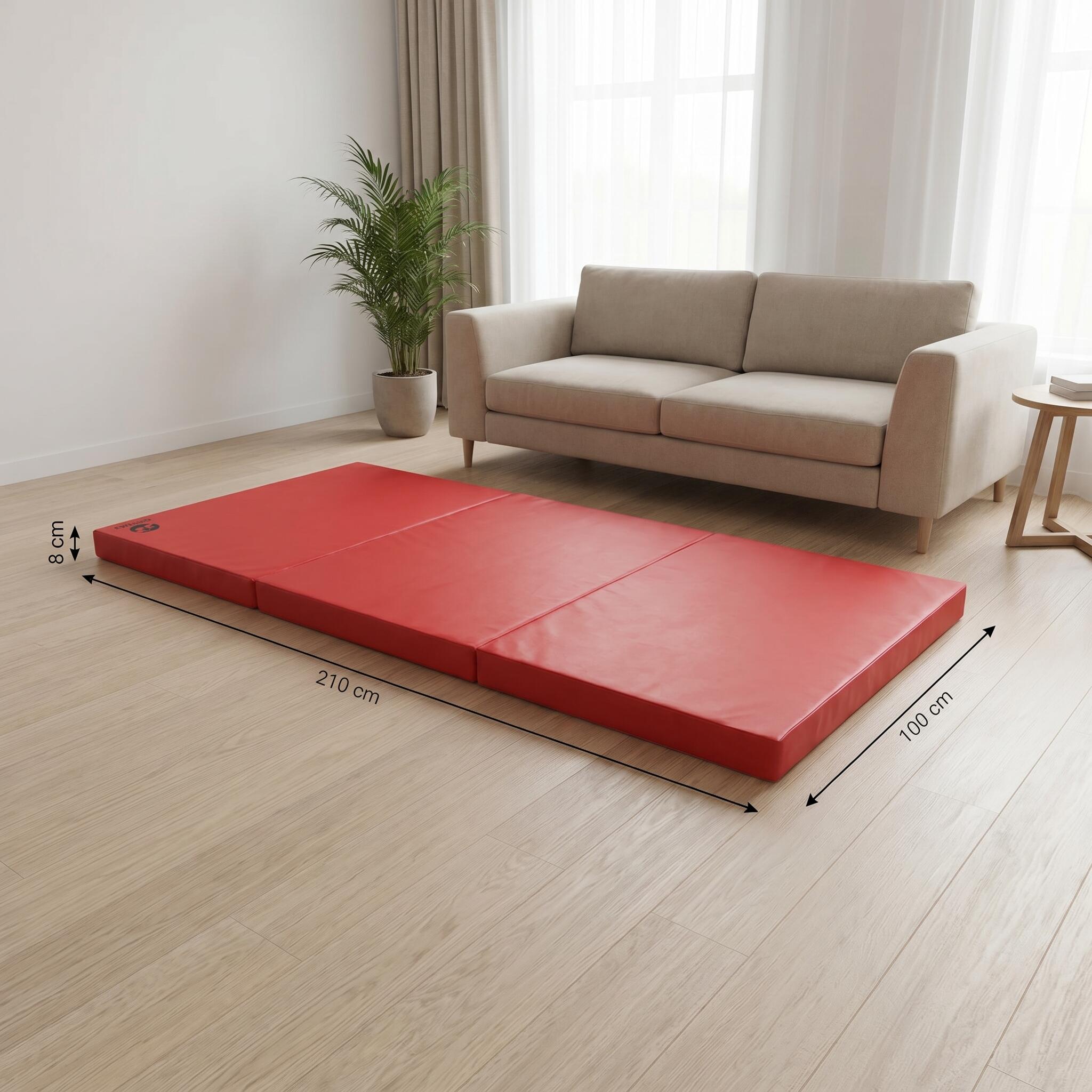 Tapete de ginástica 210 x 100 x 8 cm vermelho, tapete de espuma dobrável Jeflex 6/6