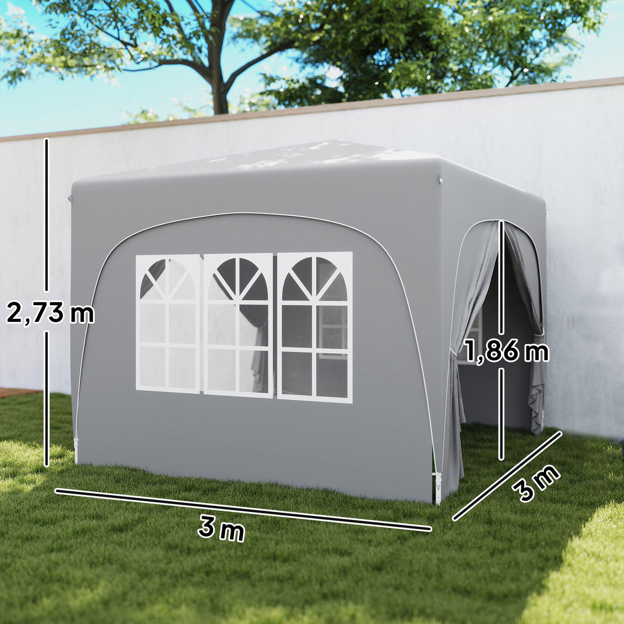 Carpa Plegable Outsunny 300x300x273 cm Gris Claro 3/6