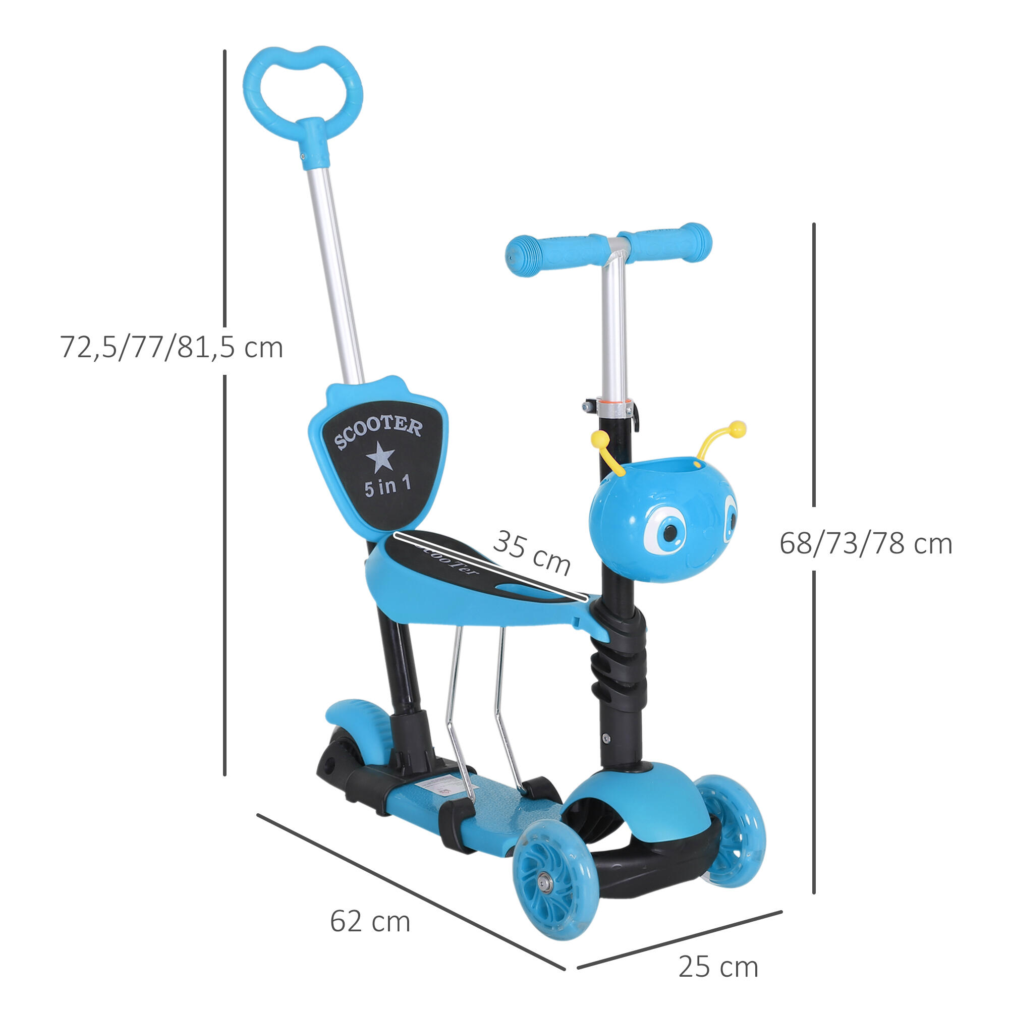 Trotinete para crianças 62x25x72,5 cm Azul HOMCOM 3/5