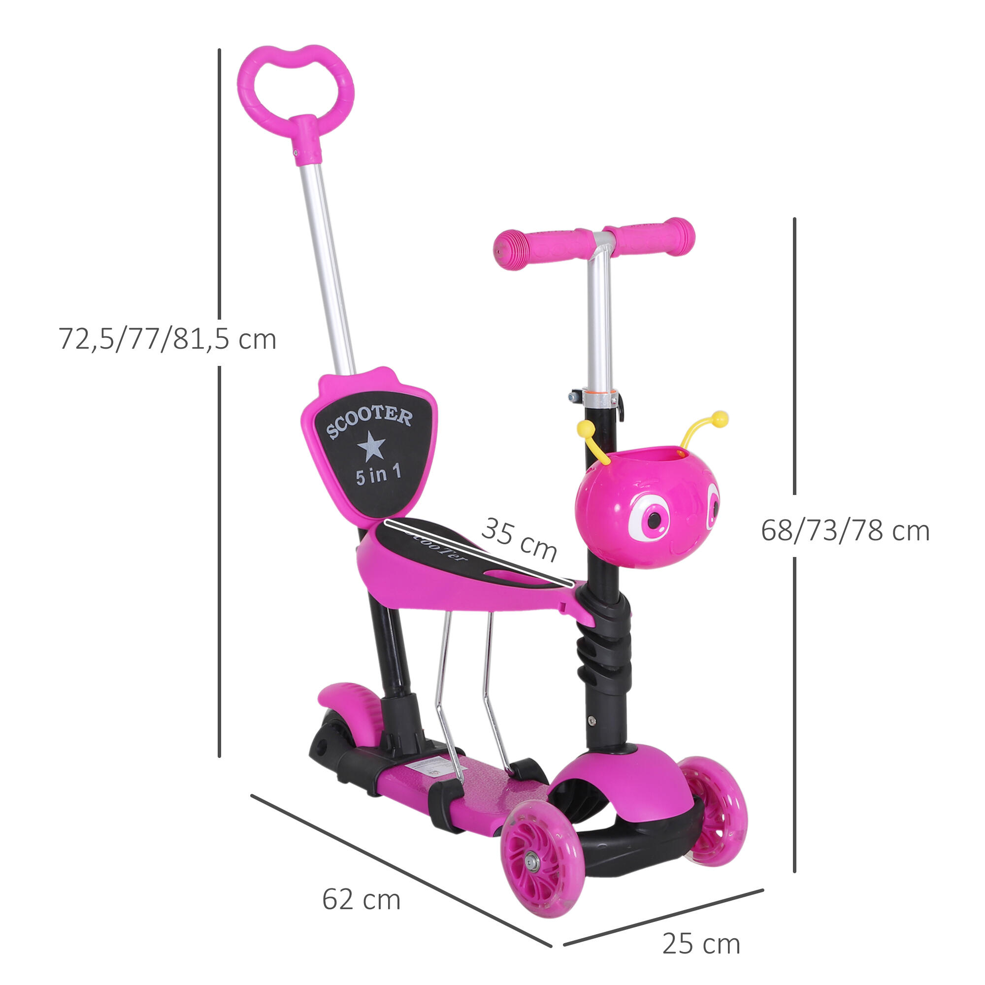Trotinete para crianças 62x25x72,5 cm Rosa HOMCOM 3/5