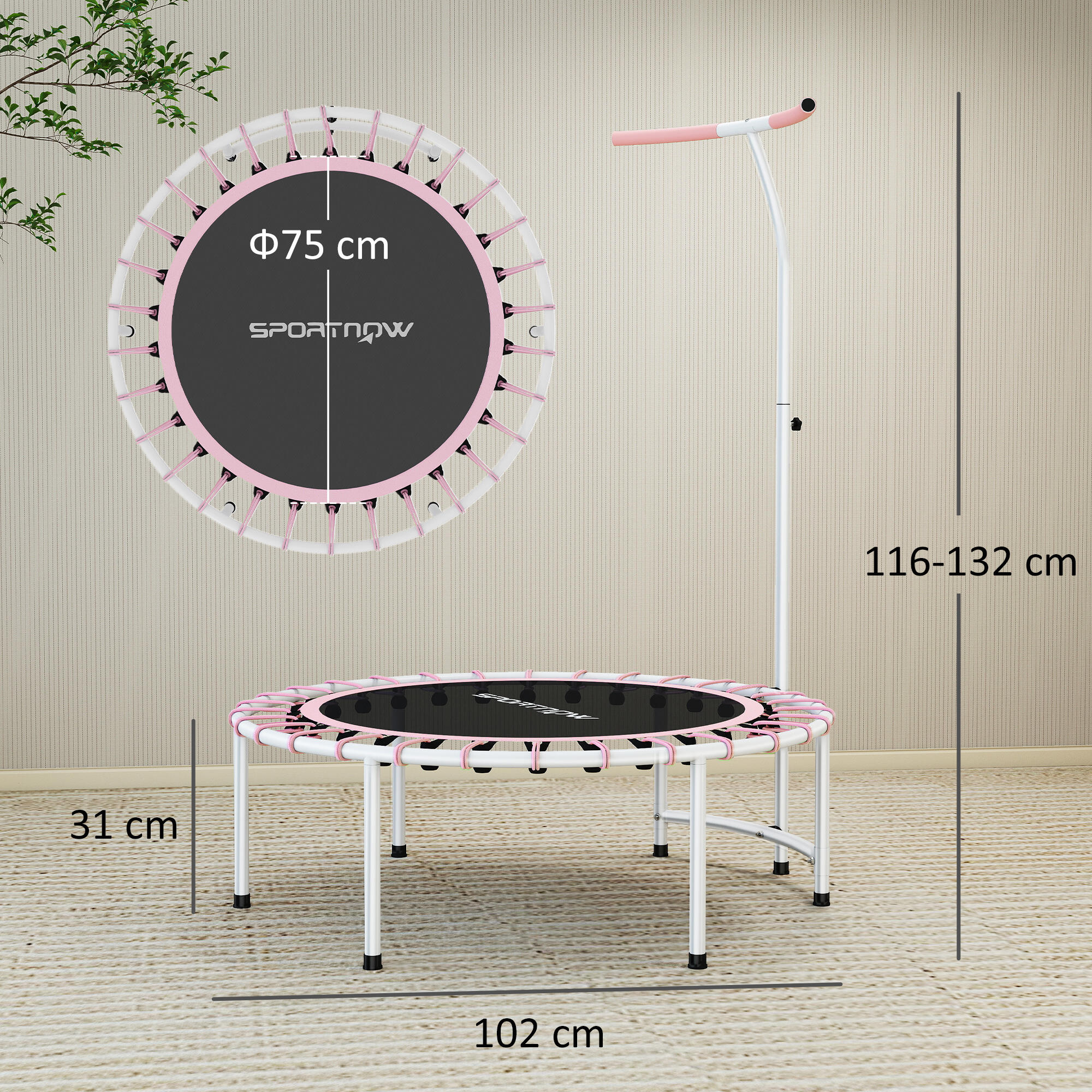 Trampolim fitness ø102x116-132 cm rosa SPORTNOW 3/5