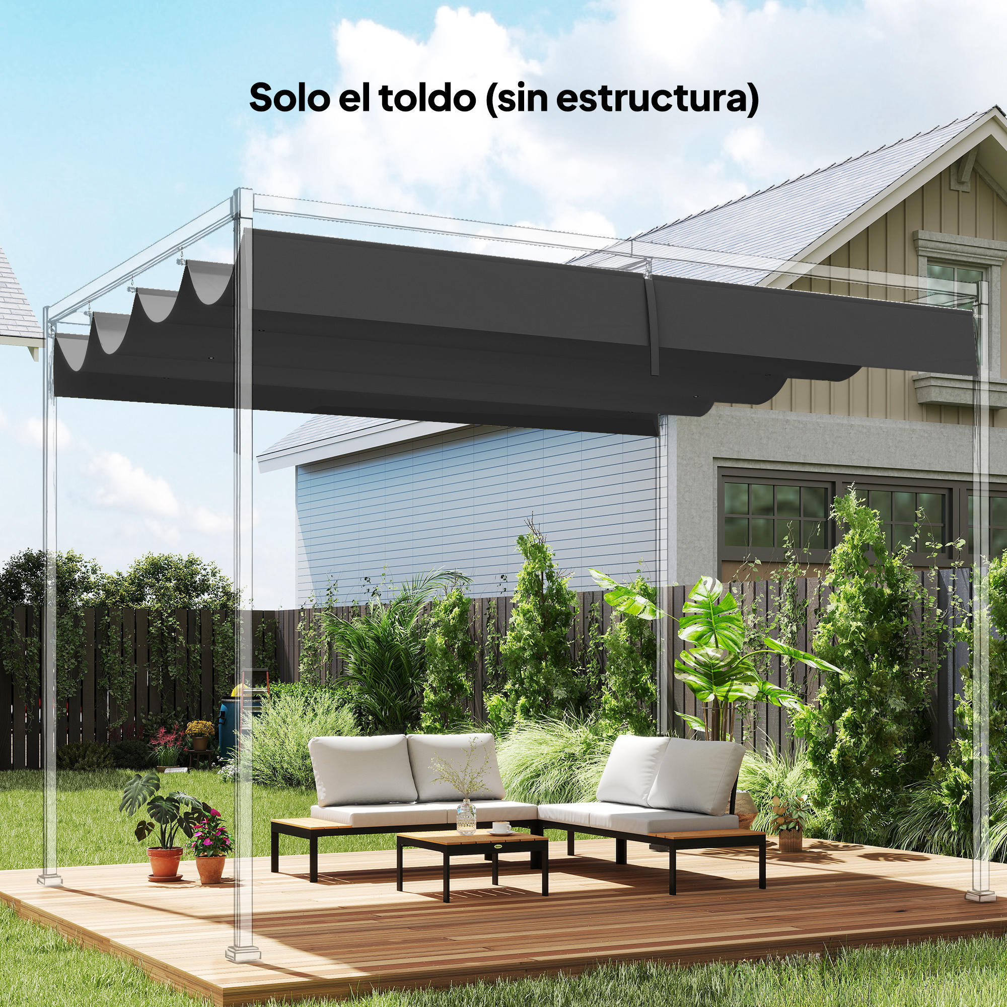 Telhado para Pérgola Outsunny Cinzento Escuro 2/5