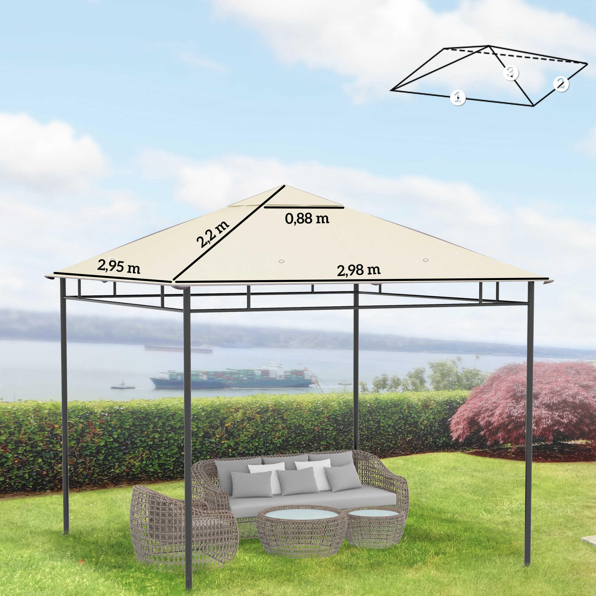 Techo de Repuesto Outsunny 298x295 cm Crema 3/5