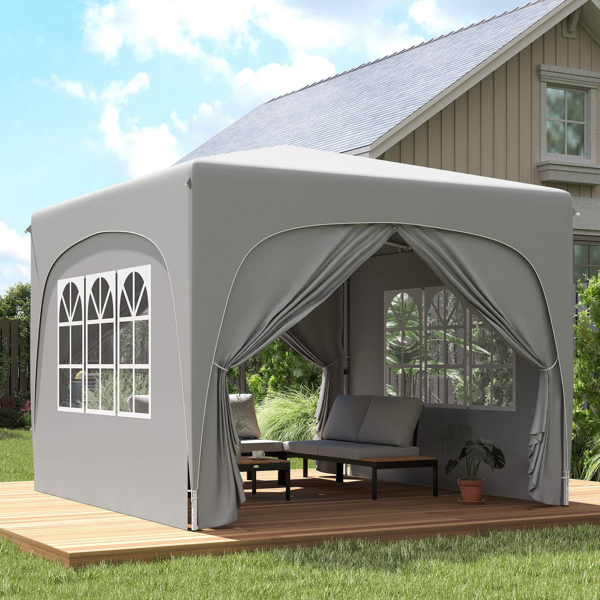 Carpa Plegable Outsunny 300x300x273 cm Gris Claro 5/6