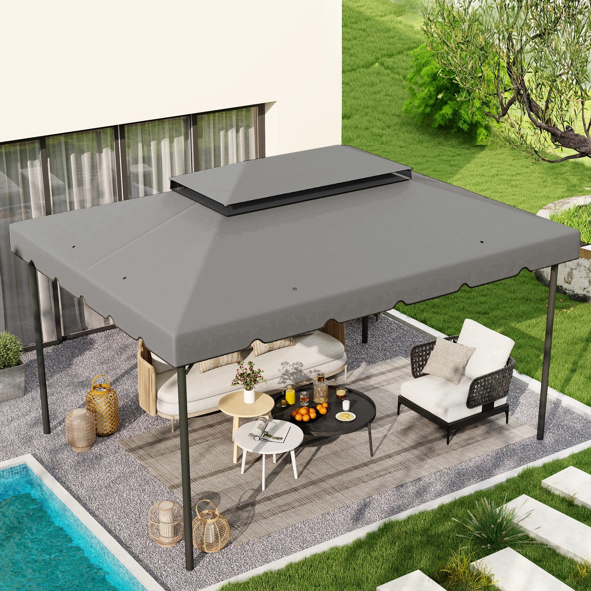 Techo de Repuesto Outsunny 400x300 cm Gris Claro 2/5