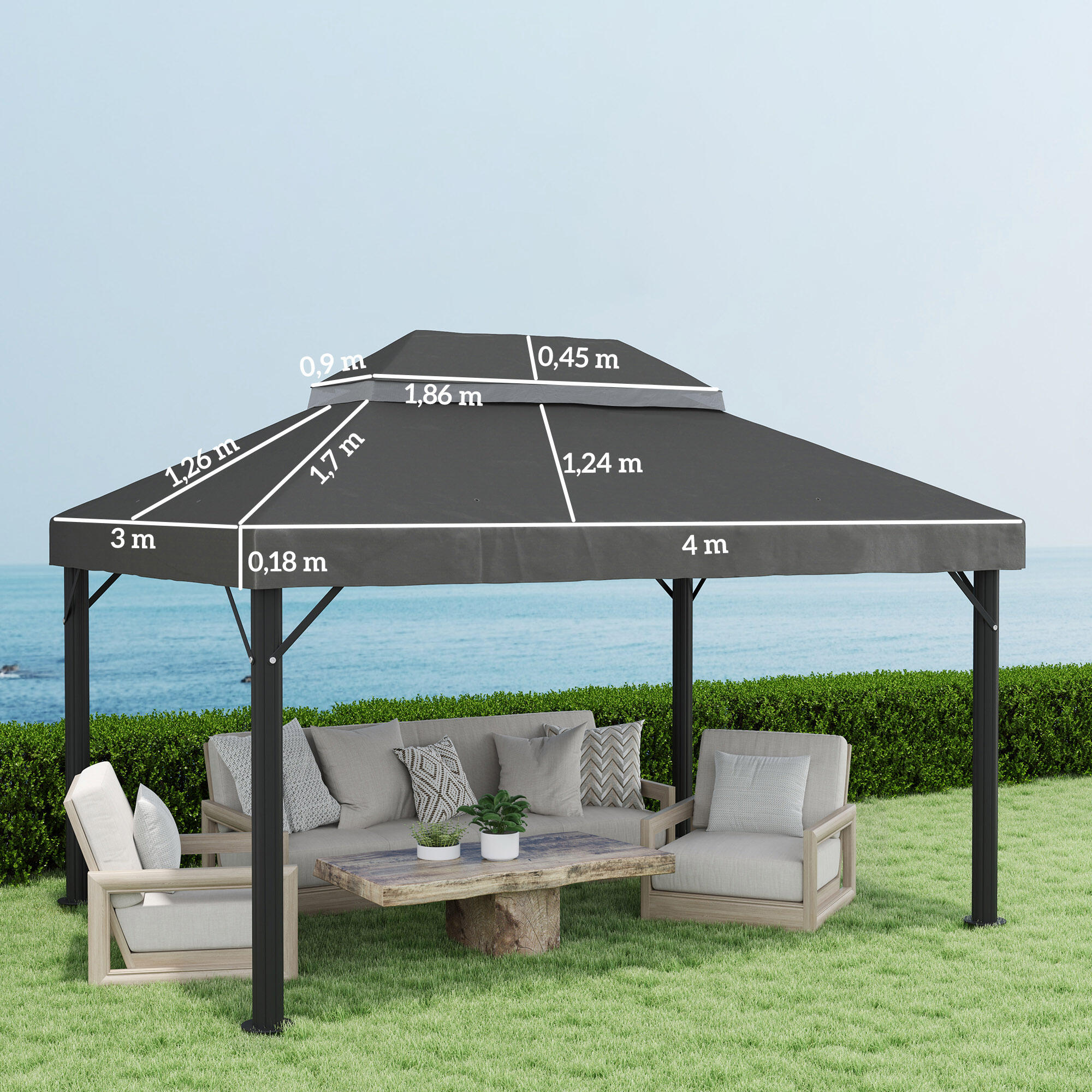 Techo de Repuesto Outsunny 400x300 cm Gris Oscuro 3/6