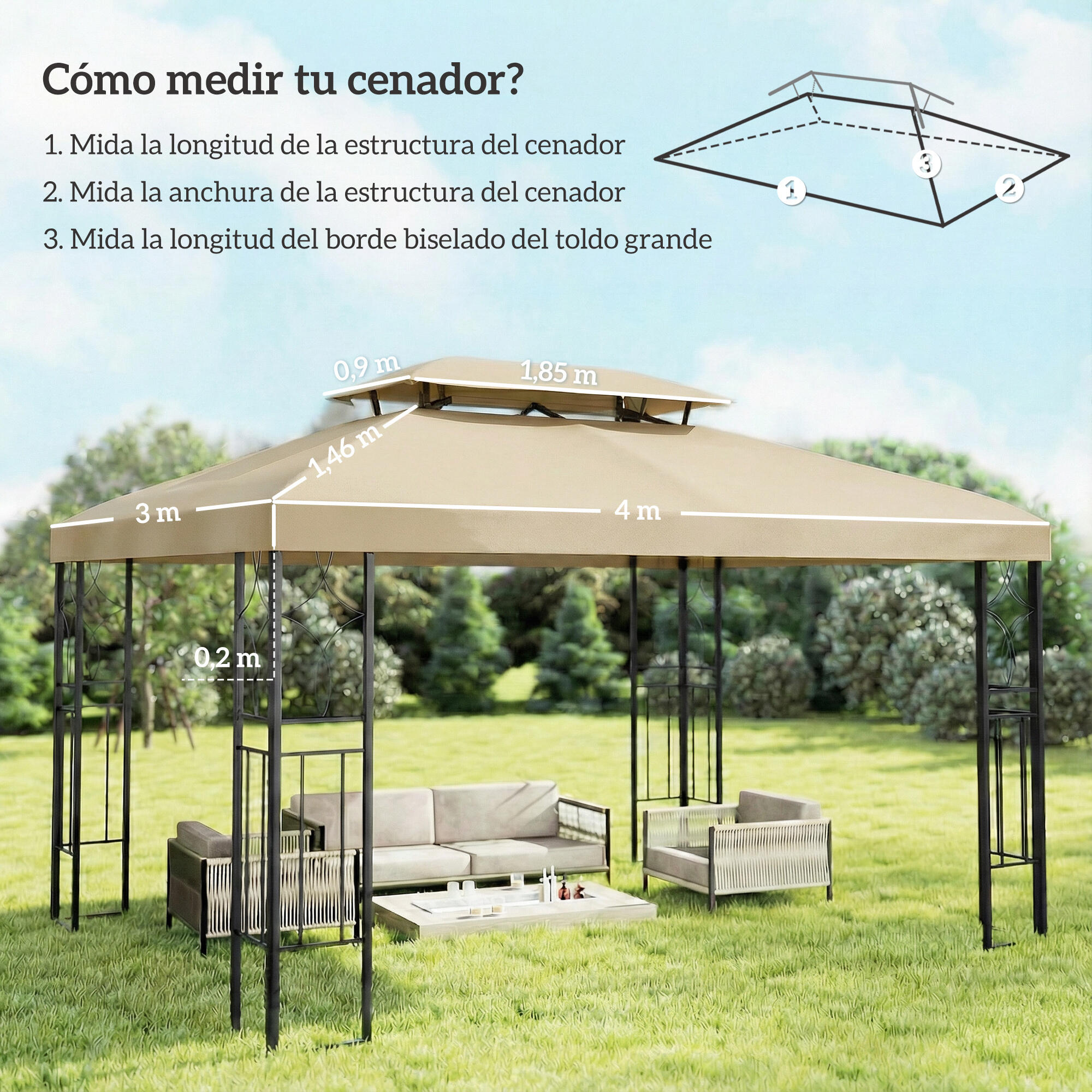 Techo de Repuesto Outsunny 400x300 cm Crema 3/5