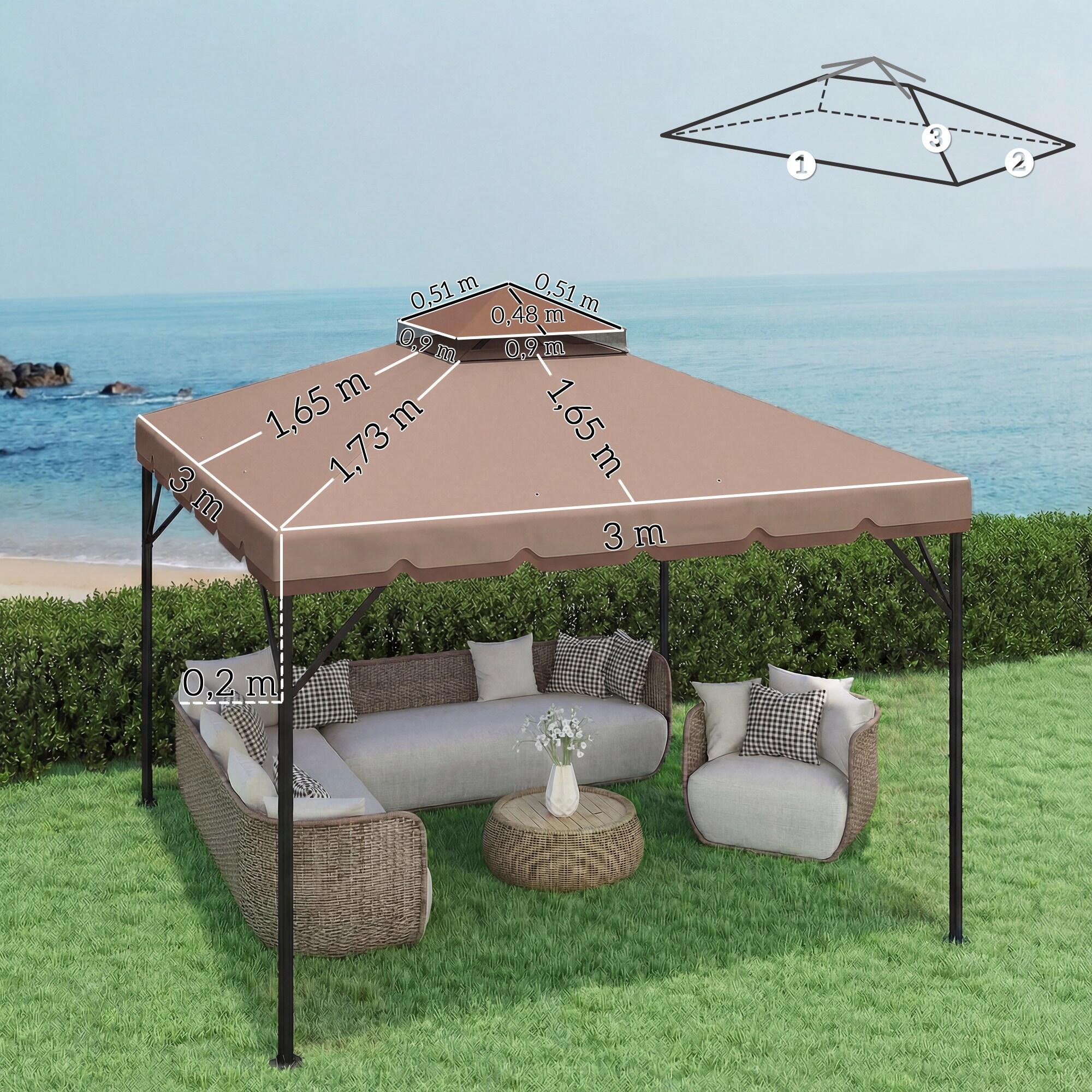 Techo de Repuesto Outsunny 300x300 cm Caqui 3/5