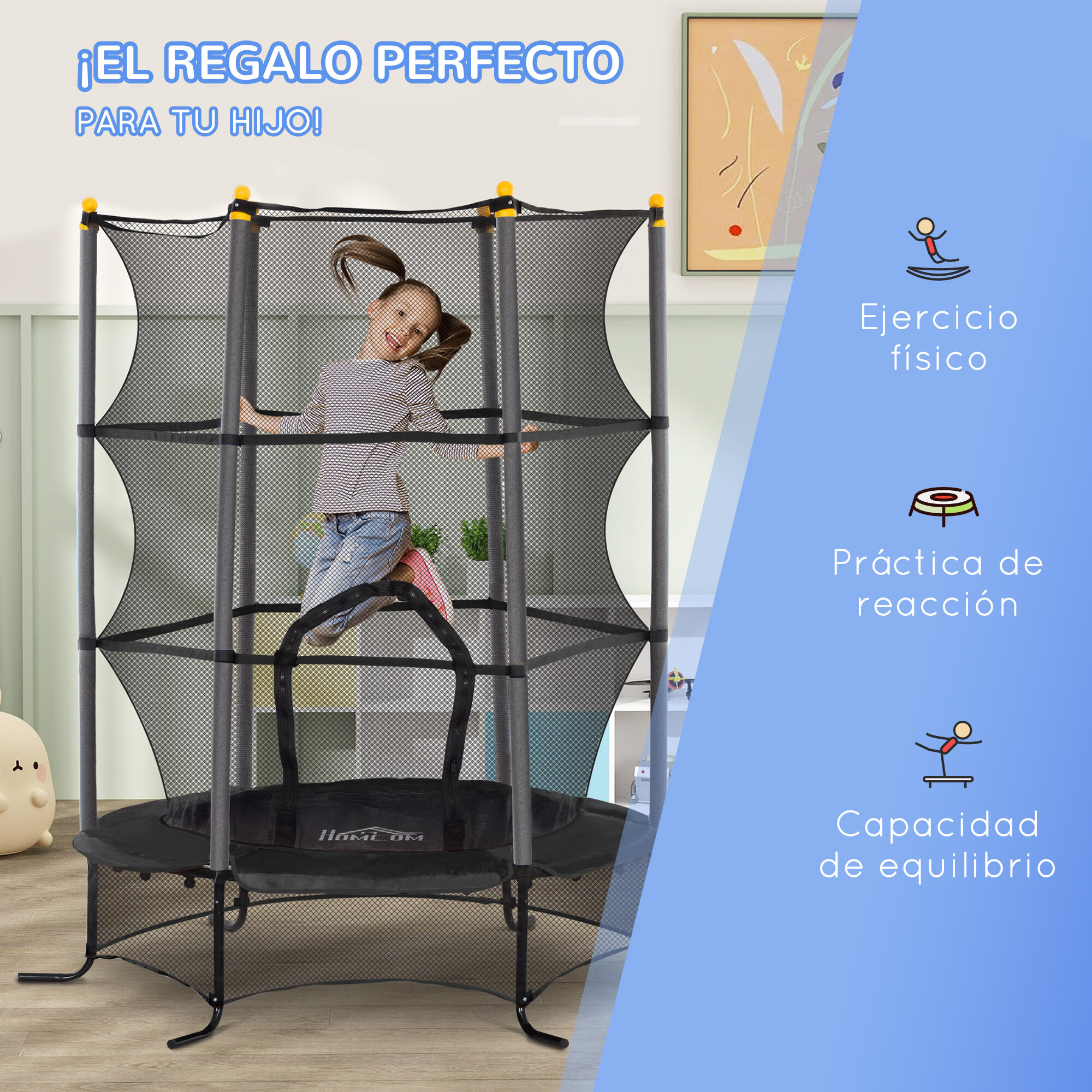 Cama Elástica Infantil HOMCOM 163x163x190 cm Negro 4/7